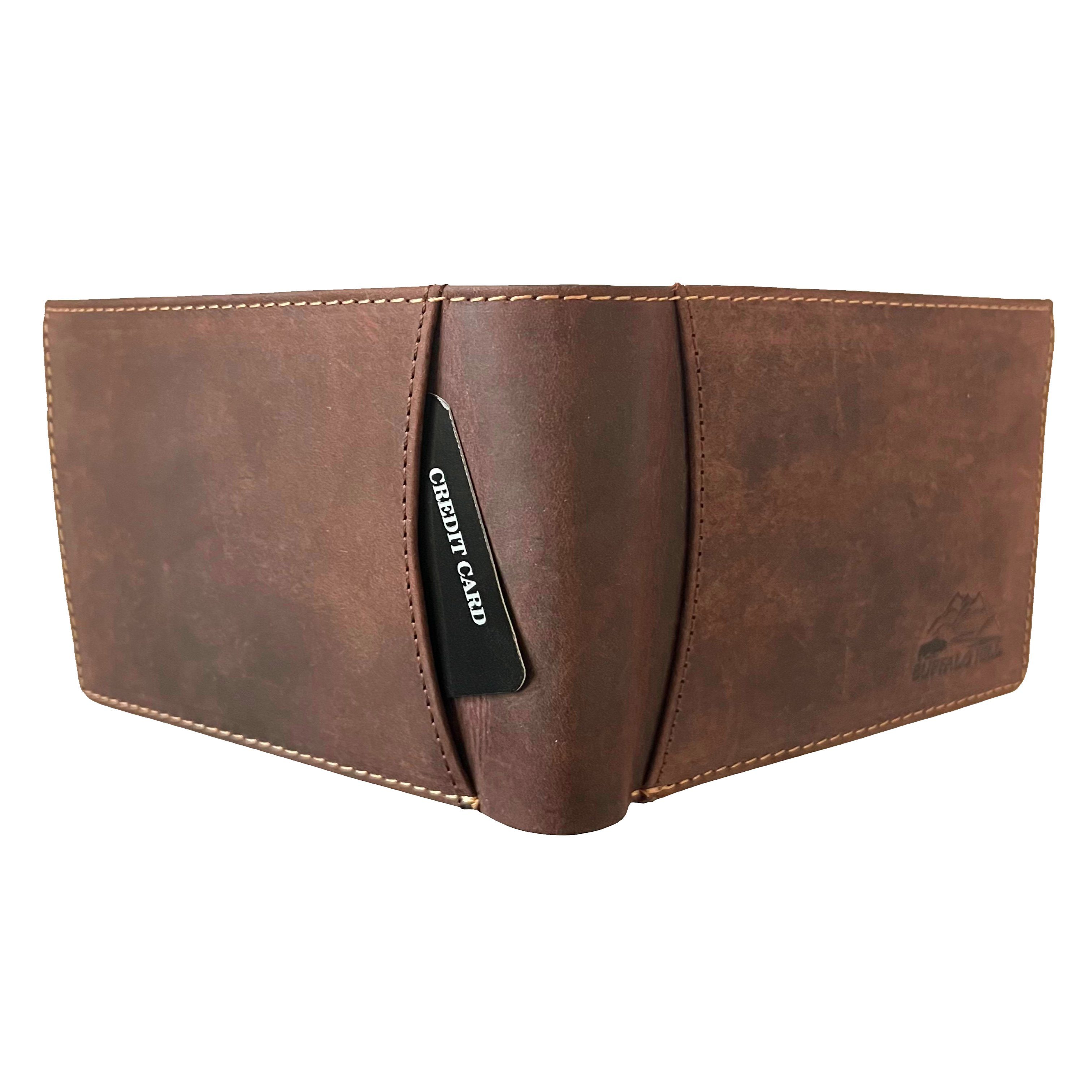 Geldbörse mit Querformat Wallet L&B elegantes RFID-Schutz, 8 integrierter Braun in Portemonnaie, Kartenfächern im Büffelleder
