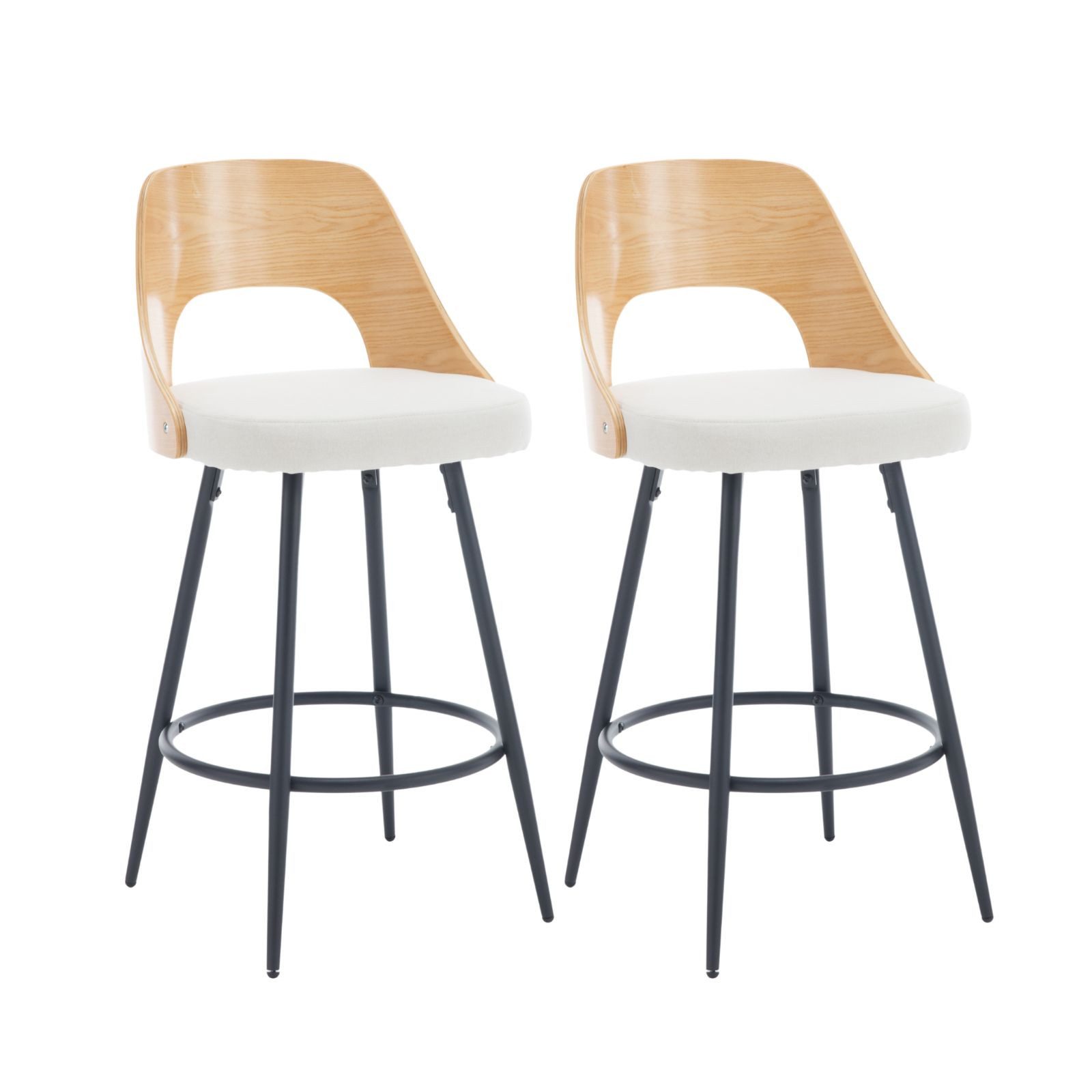 Barhocker 2er Set Barhocker mit Holzrücken -Leinen, armfrei für Küche/Wohnzimmer