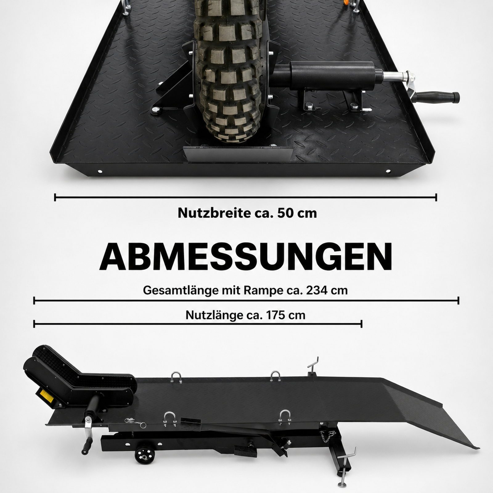 TRUTZHOLM Hydraulikheber Motorradhebebühne hydraulisch 360 kg Breite 50cm Motorradheber, Platzsparende Hebebühne, abnehmbare Auffahrrampe