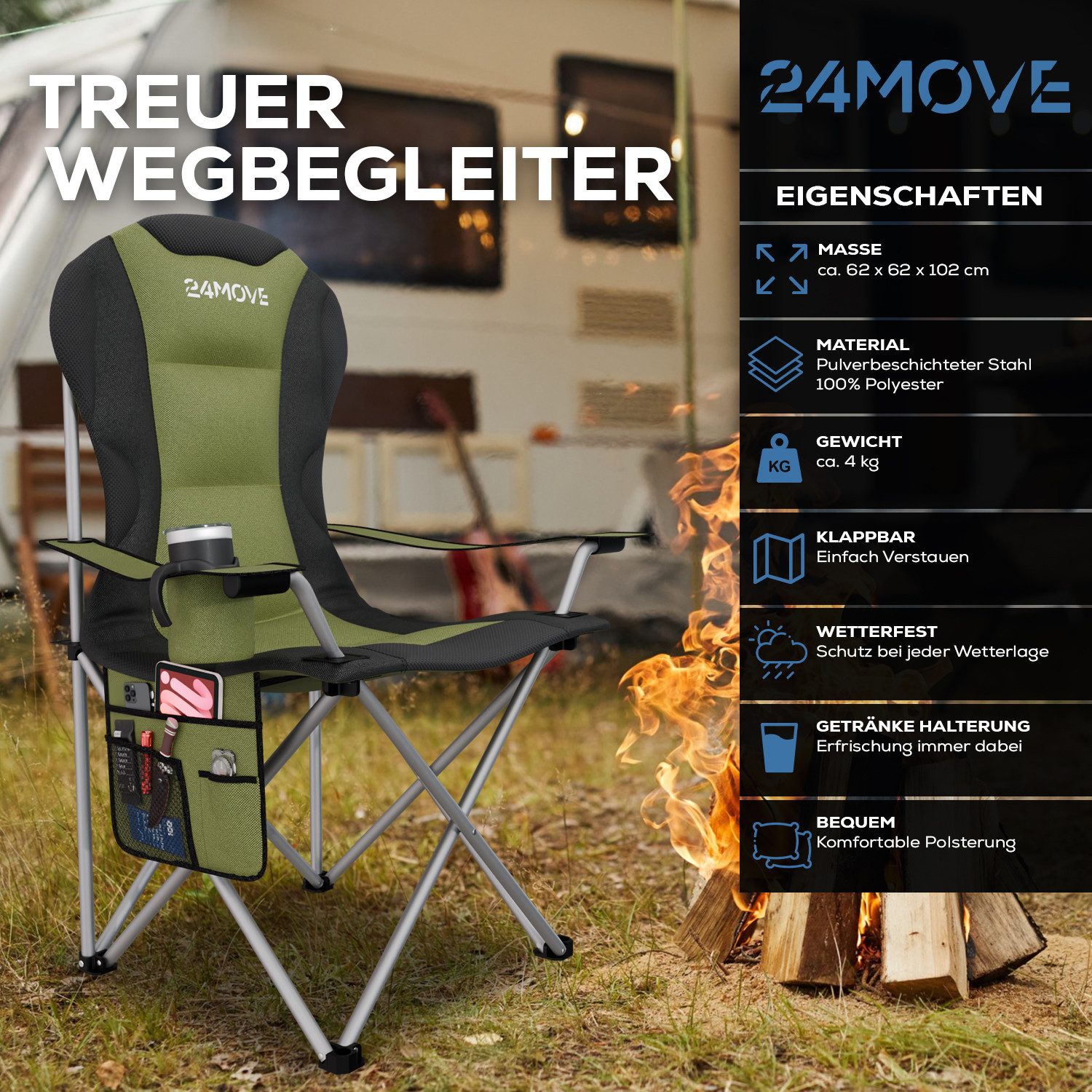 24Move Campingstuhl Campingstuhl faltbar inkl. Tragetasche, günstig online kaufen