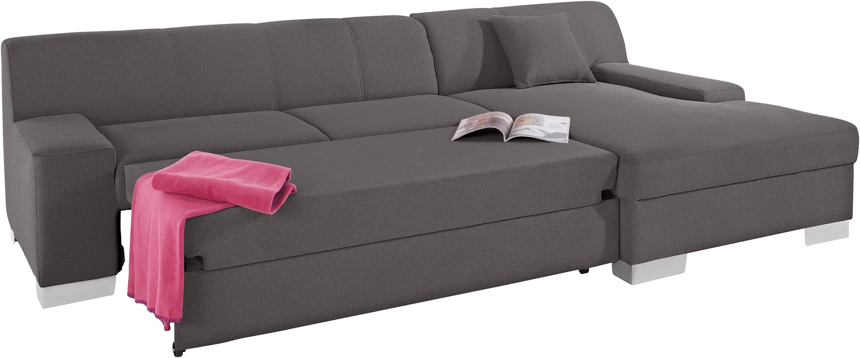 DOMO collection Ecksofa Bero, elegant und zeitlos, flache Armlehnen, Breite 268cm L-Form, fester Sitzkomfort, wahlweise mit Bettfunktion