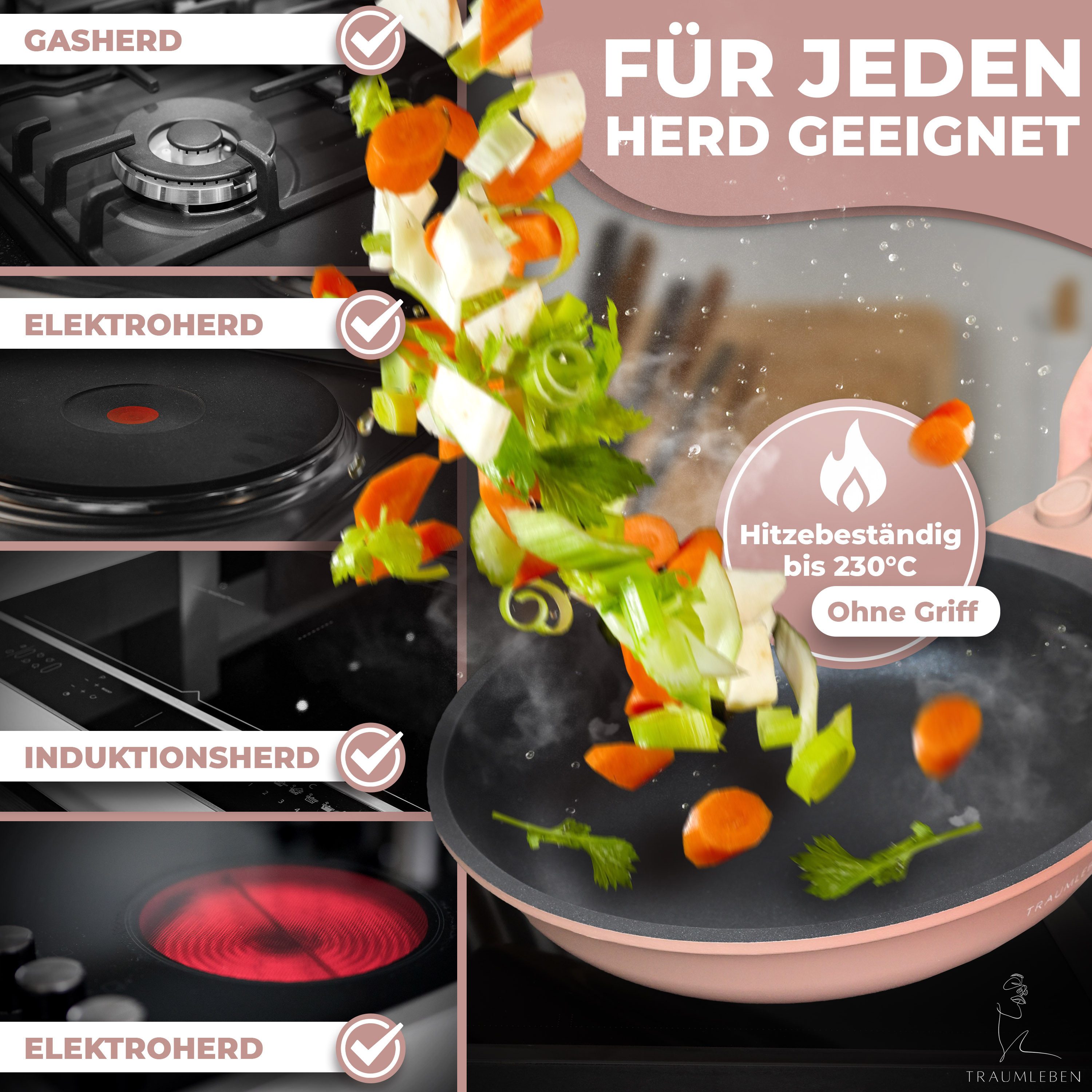 TRAUMLEBEN Bratpfanne Antihaftbeschichtung, Induktion, abnehmbarer Griff, backofenfest, Aluminium, Beschichtete Pfanne – Bild 5 von 5