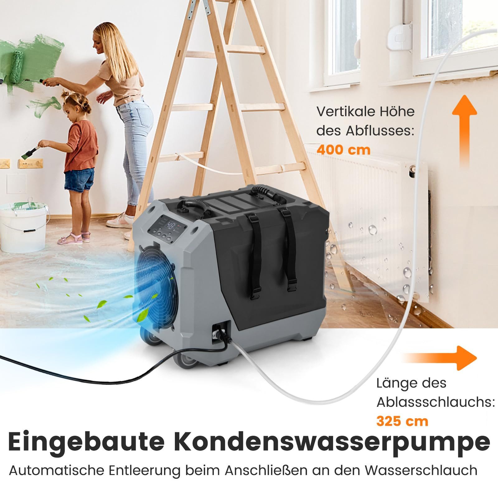 COSTWAY Luftentfeuchter, für 120 m³ Räume, Entfeuchtung 85 l/Tag, mit Pumpe