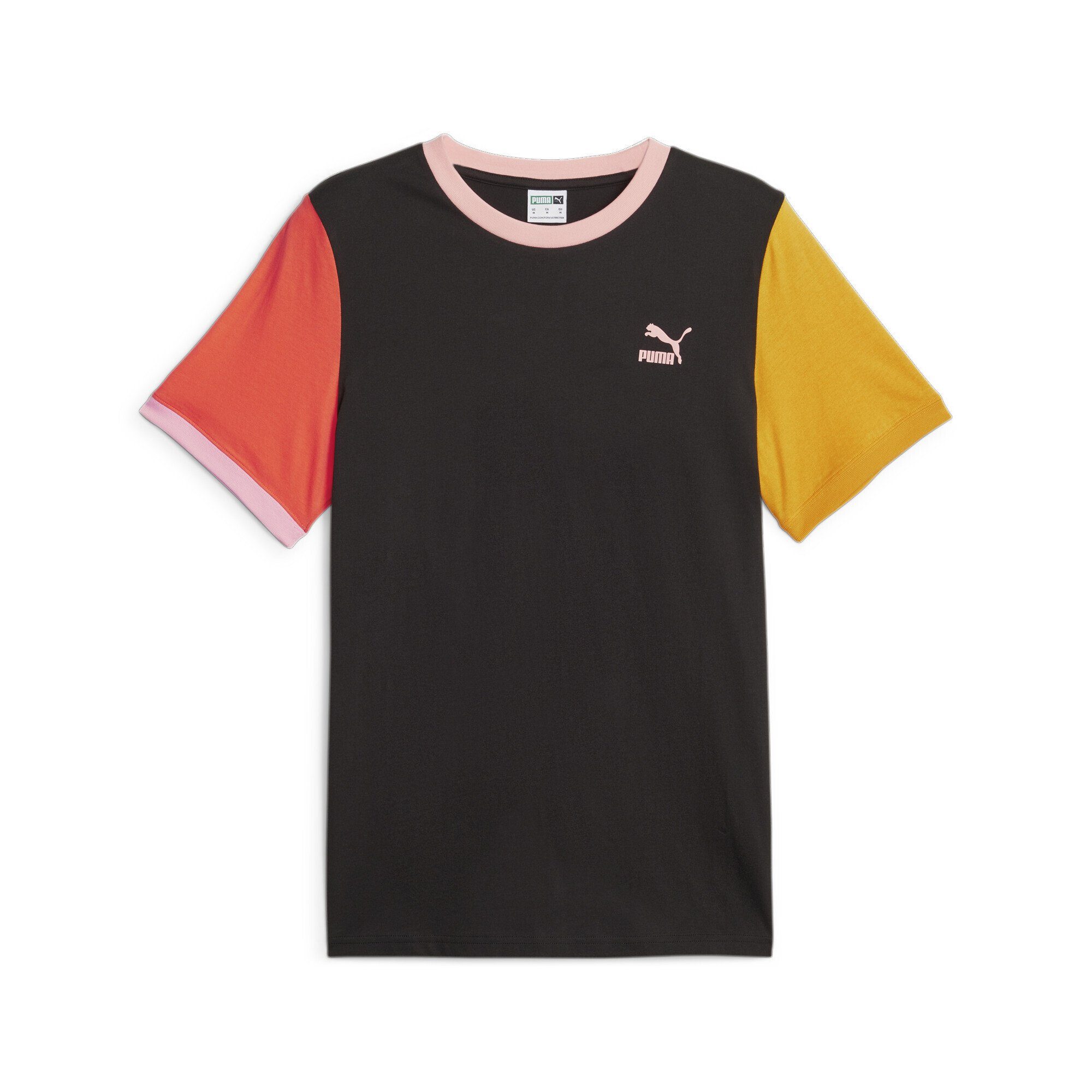 PUMA T-Shirt Hot Black Orange T-Shirt Block Heat Herren Classics