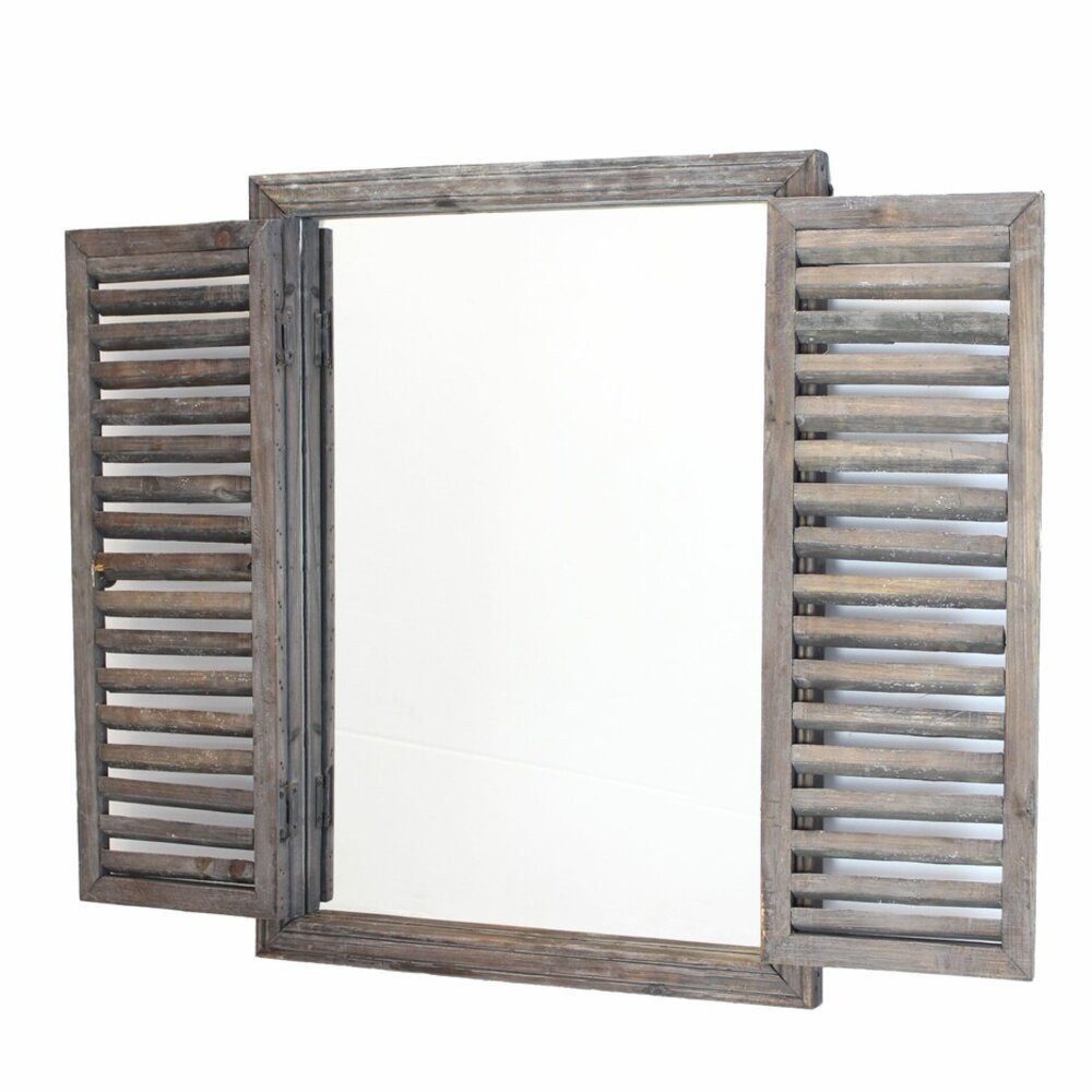 Home-trends24.de Wandspiegel Holzspiegel Braun Fenster Landhaus Klappläden 40 x 53 Wanddeko