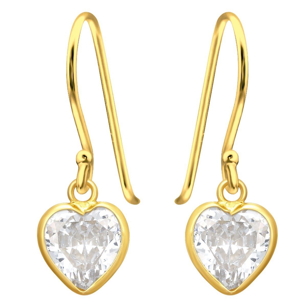 Goldene Hufeisen Paar Ohrhaken Herz Ohrringe aus 925 Sterling Silber Vergoldet mit Zirkonia Kristall (1 Paar, inkl. Etui), Anlaufgeschützt