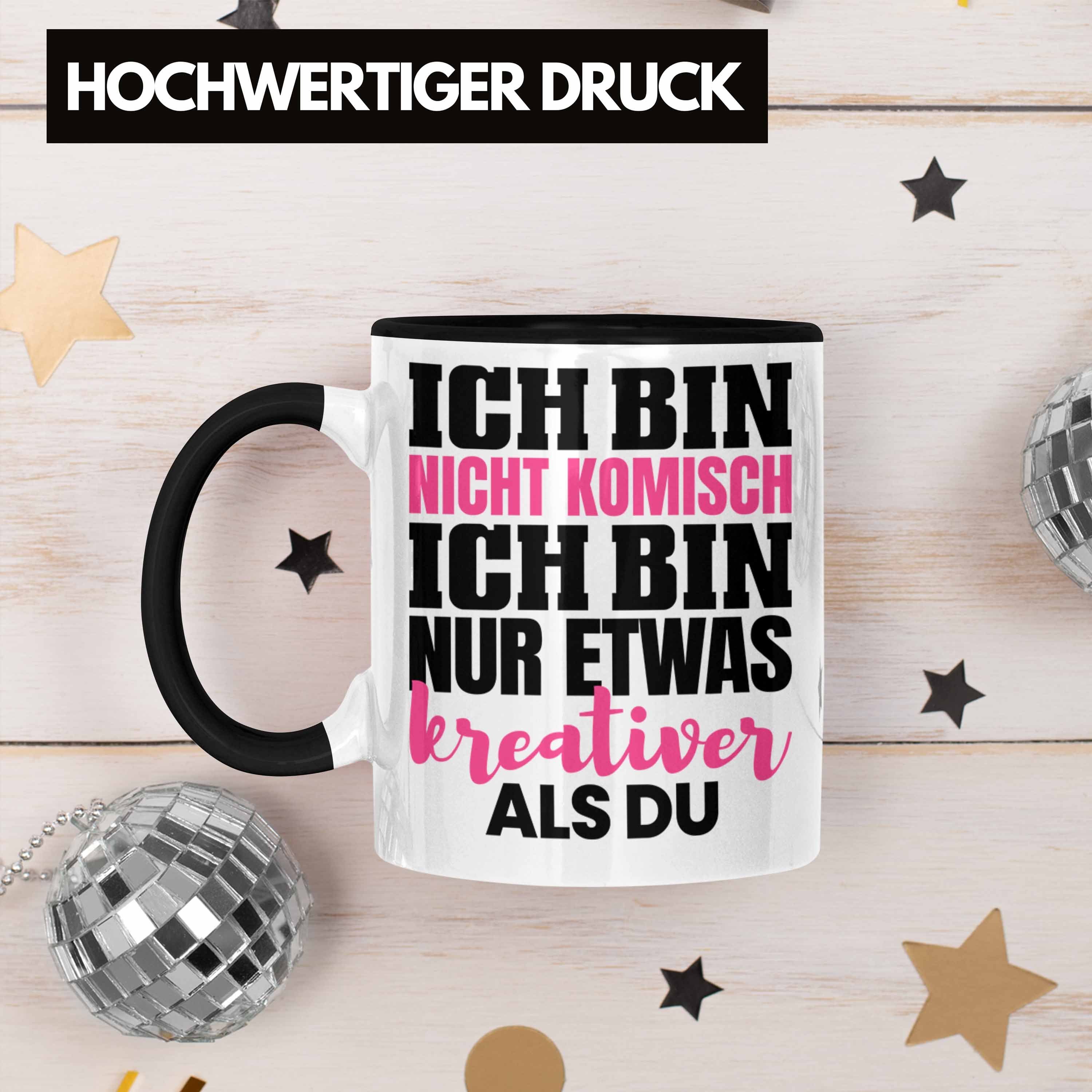 Trendation Tasse Verrückte Freundin Tasse Crazy Kaffee-Becher Arbeits-Kollegin Geschenk Schwarz