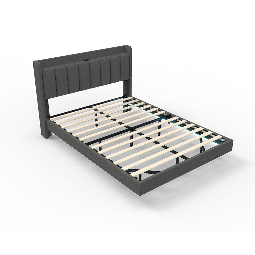 HOME DELUXE Polsterbett LED Bett - MELURA 140/160/180 (1-tlg), Integrierte USB-A und USB-C Anschlüsse, schwebend, Bettgestell