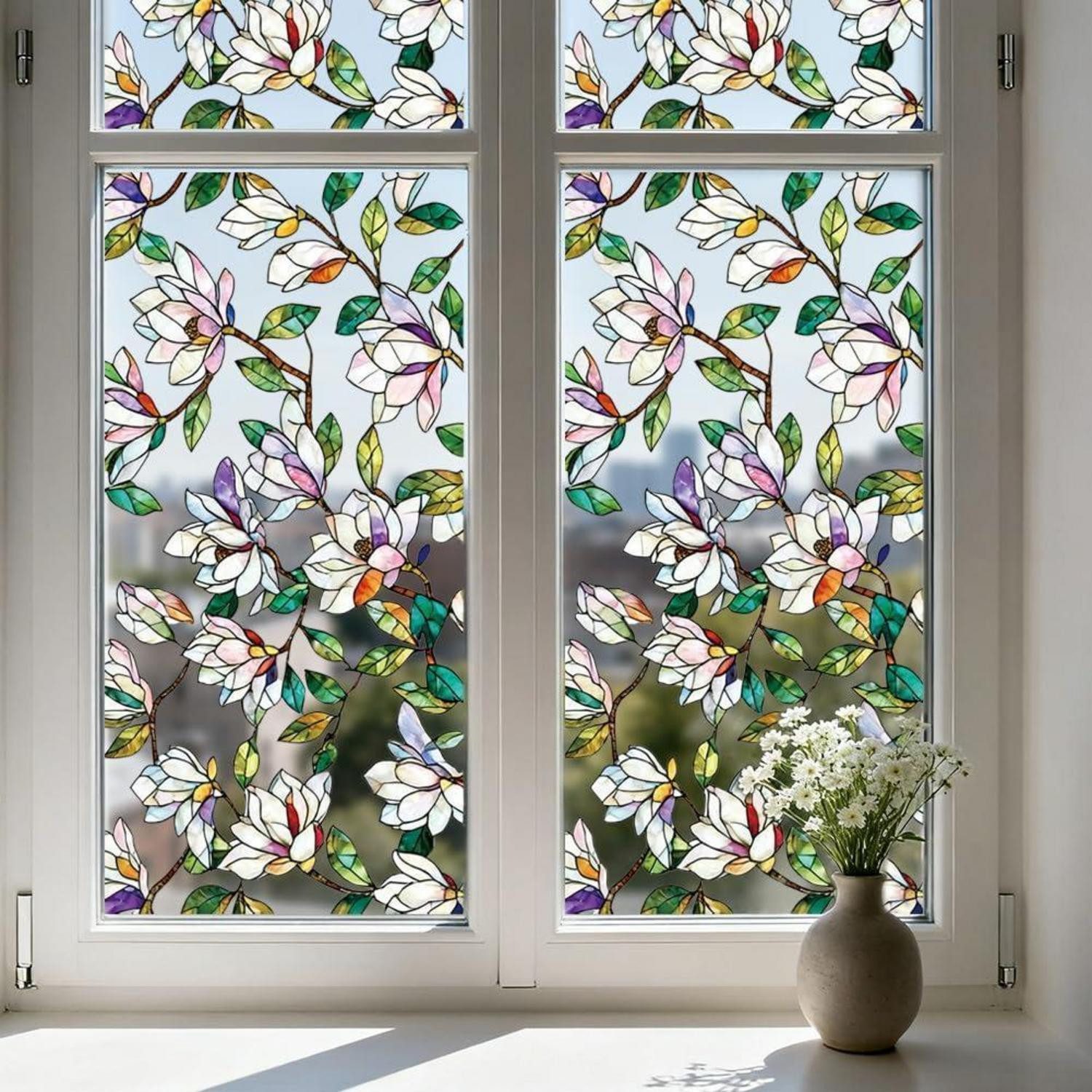 LuxusKollektion Fensterbild Fensteraufkleber Glasmalerei Magnolie 120x30cm