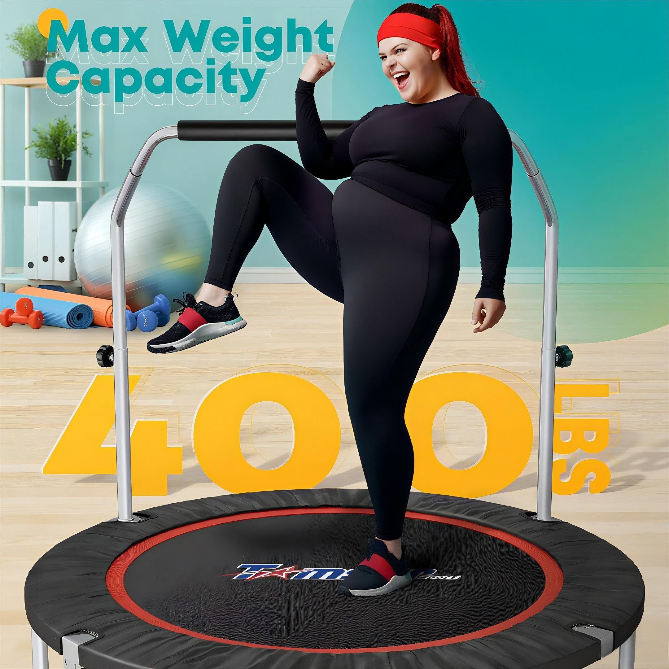 POPOLIC Fitnesstrampolin 121cm Stummes faltbares Trampolin,Übungs Fitness Trampolin, (1 tlg., für Kinder Erwachsene Innen-/Garten -Training Maxe Ladung 400 lbs), Fitness -Rebounder Trampolin Bonus Tragbeutel Mini Trampolin