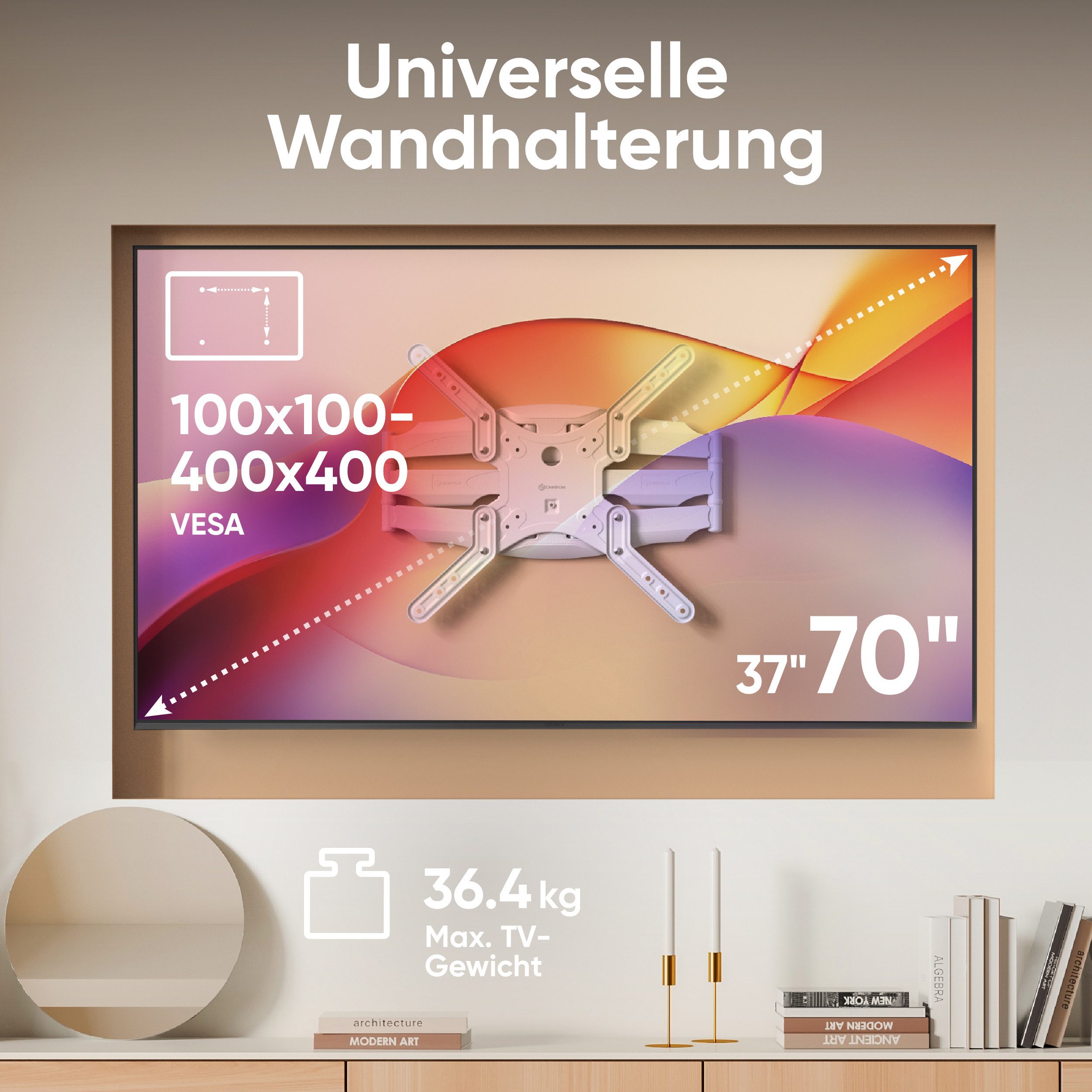 ONKRON TV-Wandhalterung 37-70 Zoll, bis 36,4 kg, VESA 100x100-400x400, M5-W, (bis 70 Zoll, 1-tlg., schwenkbar, neigbar, ausziehbar, Kabelmanagement)