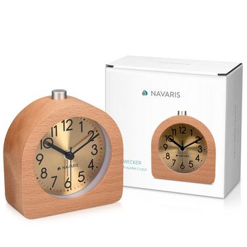 Navaris Reisewecker Analog Holz Wecker mit Snooze, Retro Uhr Halbrund/Quadrat