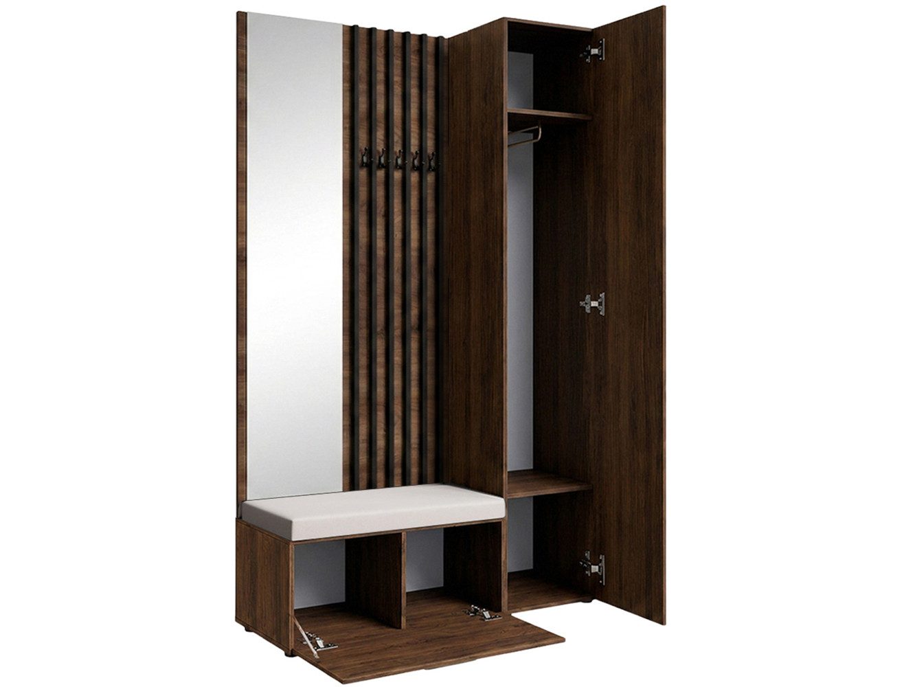 Beautysofa Garderoben-Set MARGARET Flurgarderobe mit Spiegel, (Kleiderschrank, Schuhschrank, Sitzbank, Kleiderstange, Flurmöbel-Set mit Lamellen), verschiedene Farben und Breiten