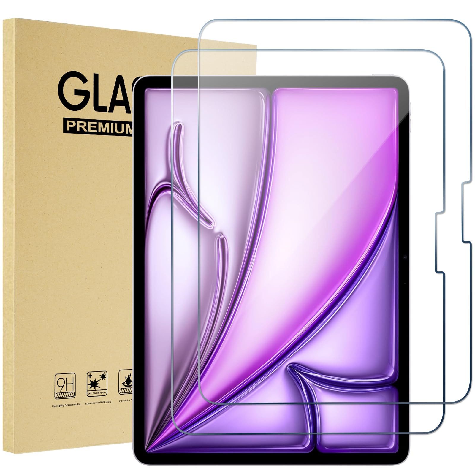 Toomoke Schutzfolie Panzerglas für iPad Pro 13/iPad Air 13 Zoll 2025/ 2024 Schutzfolie, (Displayschutz Kompatibel mit iPad Air 13/iPad Pro 13 Zoll, iPad Air 13 Zoll (2025 M3/2024 M2)/ iPad Pro 13 Zoll 2024 (M4), 9H Härte 2.5D[Hohe Auflösung][Anti-Bläschen