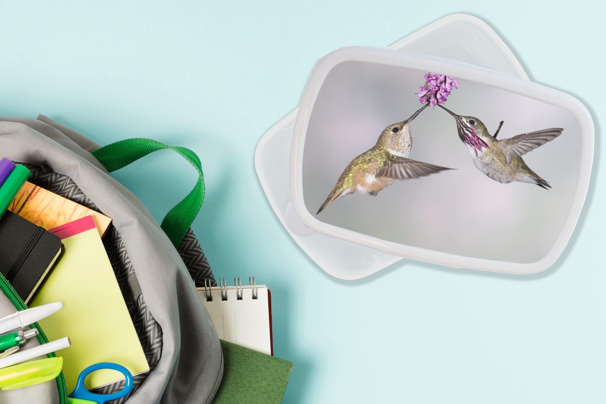 MuchoWow Lunchbox Kolibri - Kunststoff, Brotbox und weiß Brotdose, und (2-tlg), Kinder Blume - Jungs Erwachsene, Rosa, für Mädchen für
