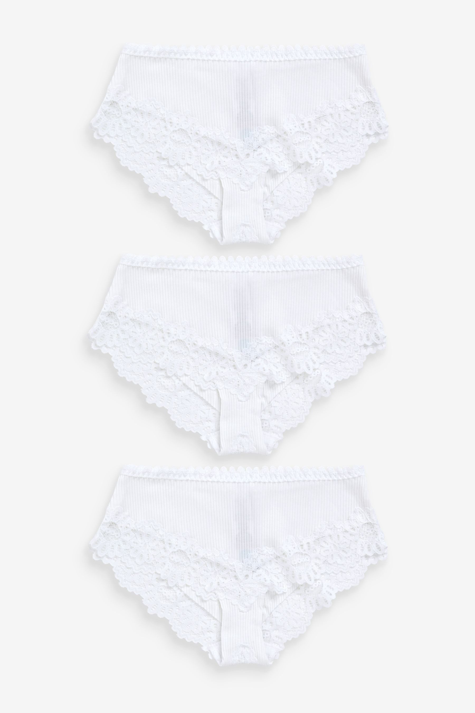 Next Hipster 3er-Pack Gerippte Slips mit Spitzenrand, Hipster (3-St)