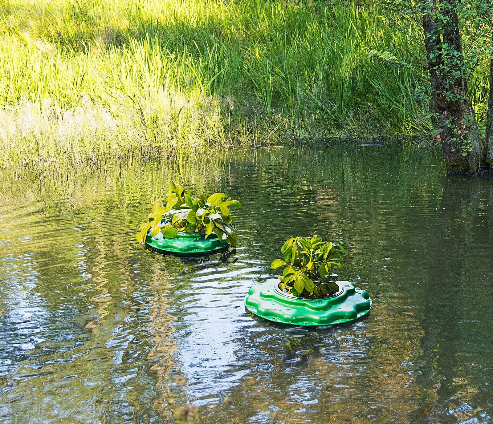 BURI Pflanzkübel Teich-Pflanztopf schwimmend, 2er Set treibende Pflanzinsel Gartenteich