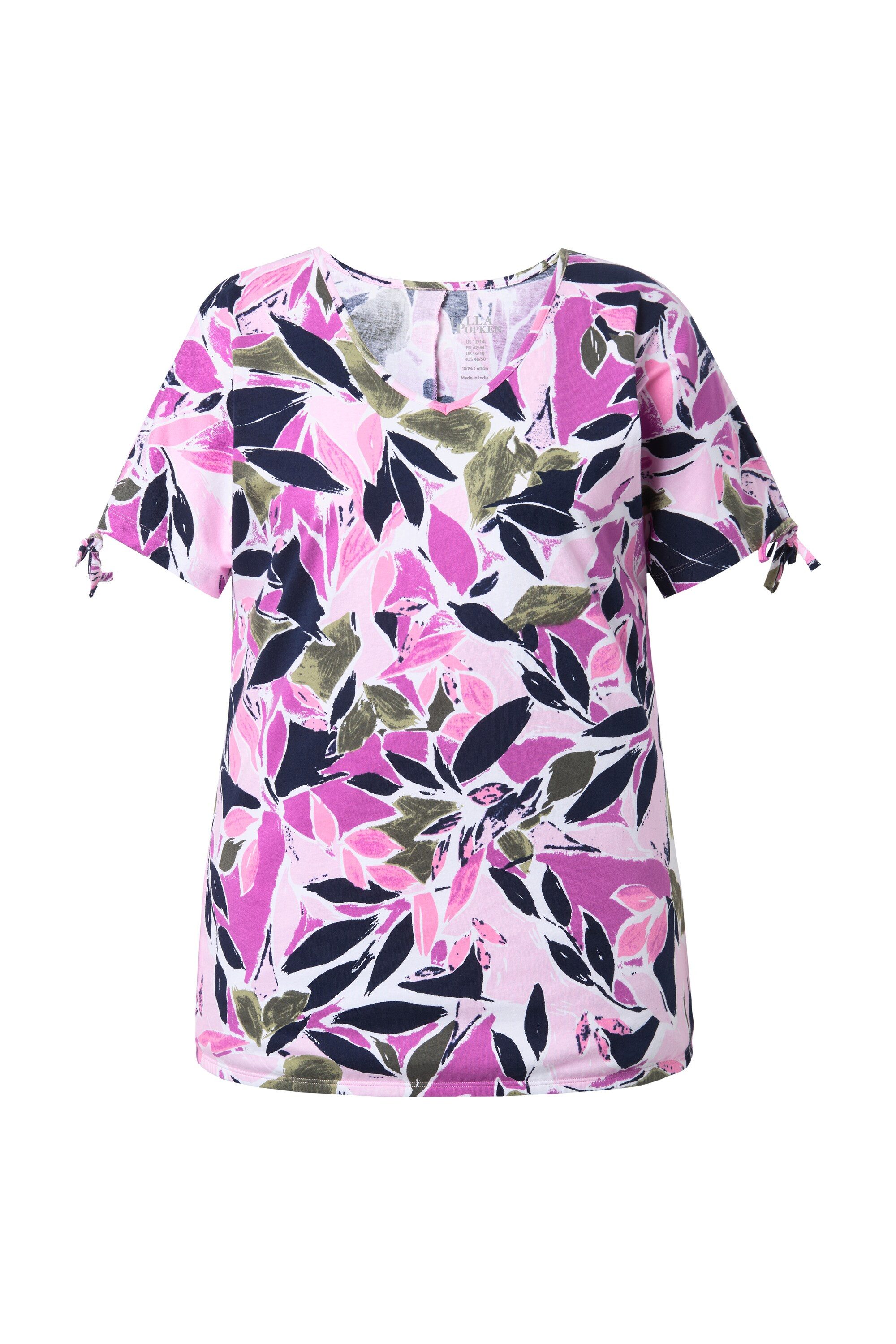 Ulla Popken T-Shirt T-Shirt Blüten A-Linie V-Ausschnitt Halbarm günstig online kaufen
