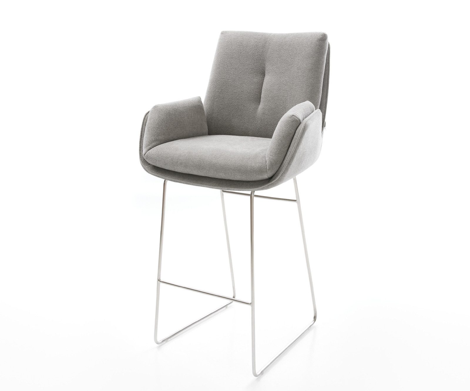 DELIFE Barhocker Clea-Flex, Kufengestell Edelstahl Strukturstoff Soft Grau Taschenfederkern