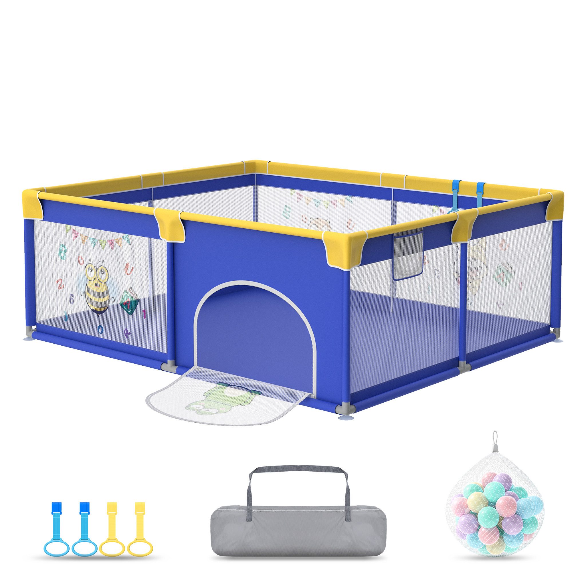 FIVMEN Laufstall Laufgitter Baby Absperrgitter Aktivitätszentrum Mit Bunten Kugeln, Tragbarer Kinderzaun Netz Sicherheitsspielplatz für Kinder
