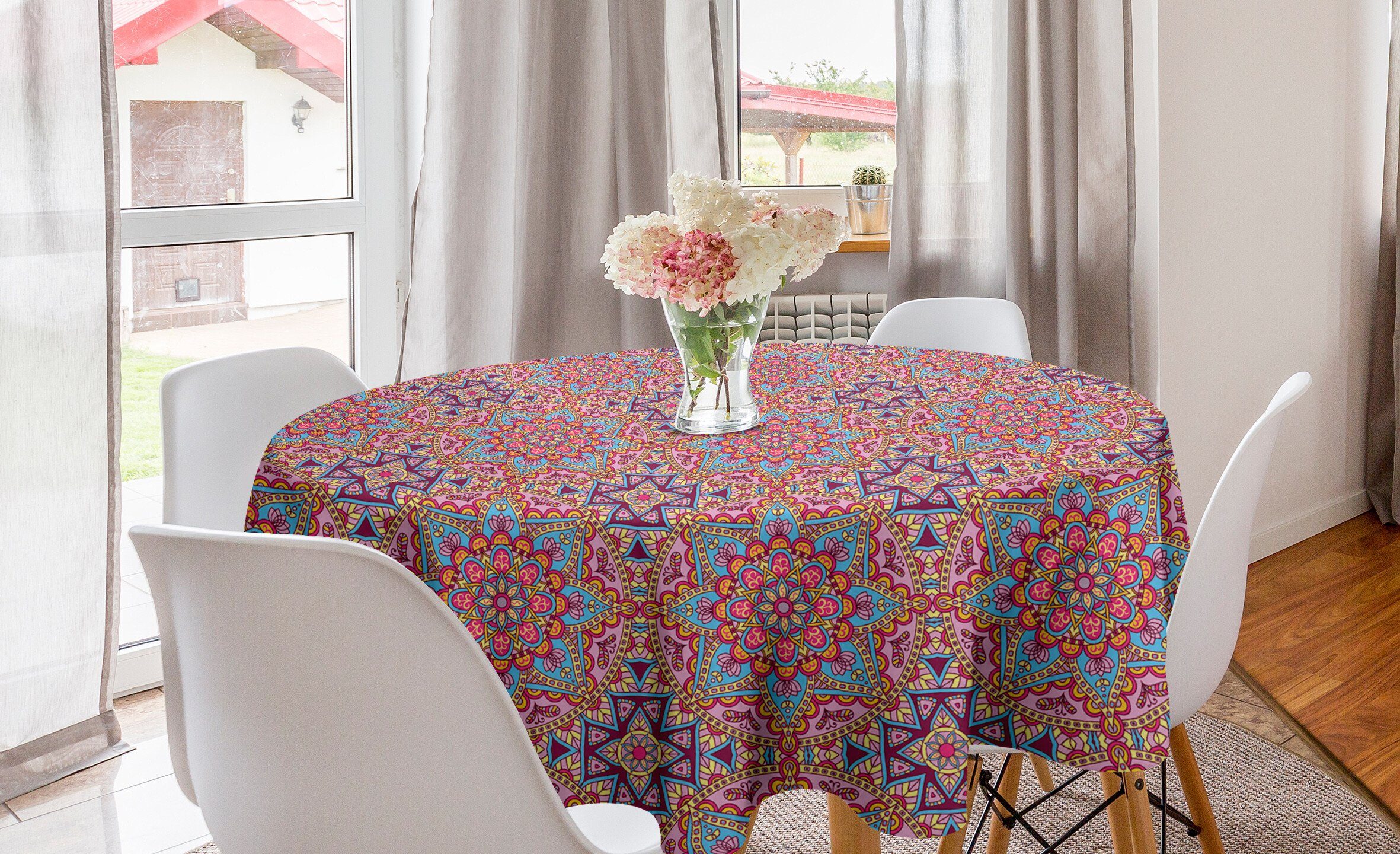 Abakuhaus Tischdecke Kreis Tischdecke Abdeckung für Esszimmer Küche Dekoration, lila Mandala Hippie