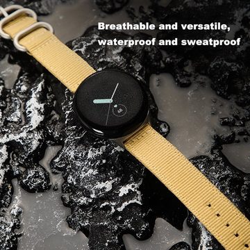 Wigento Smartwatch-Armband Für Google Pixel Watch Gewebtes Nylon Style Armband mit Stahl-Schnalle Army Grün / Schwarz Smart Uhr