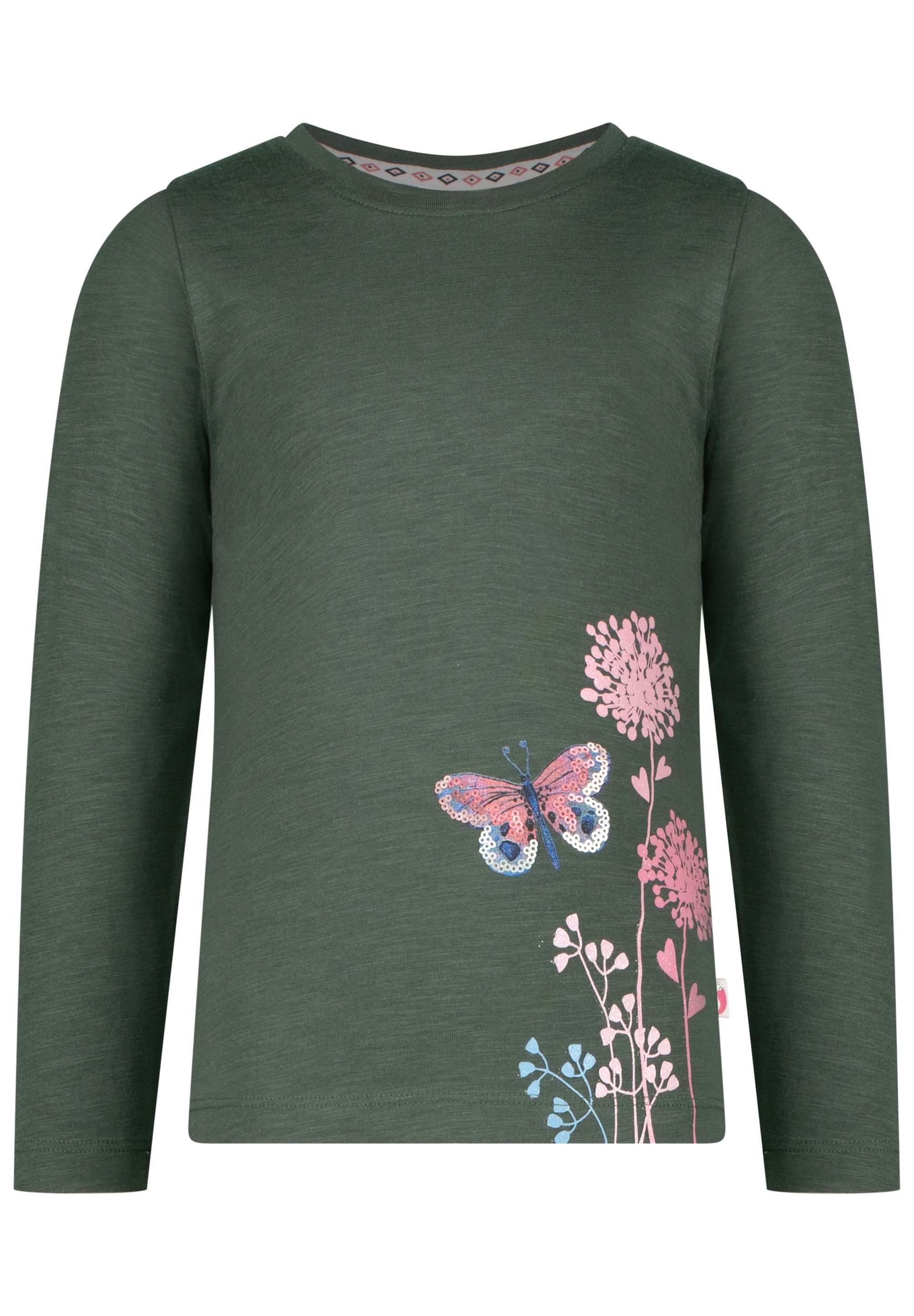 SALT AND PEPPER T-Shirt Girls LS Print Seq. Butterfly (1-tlg) olive melange