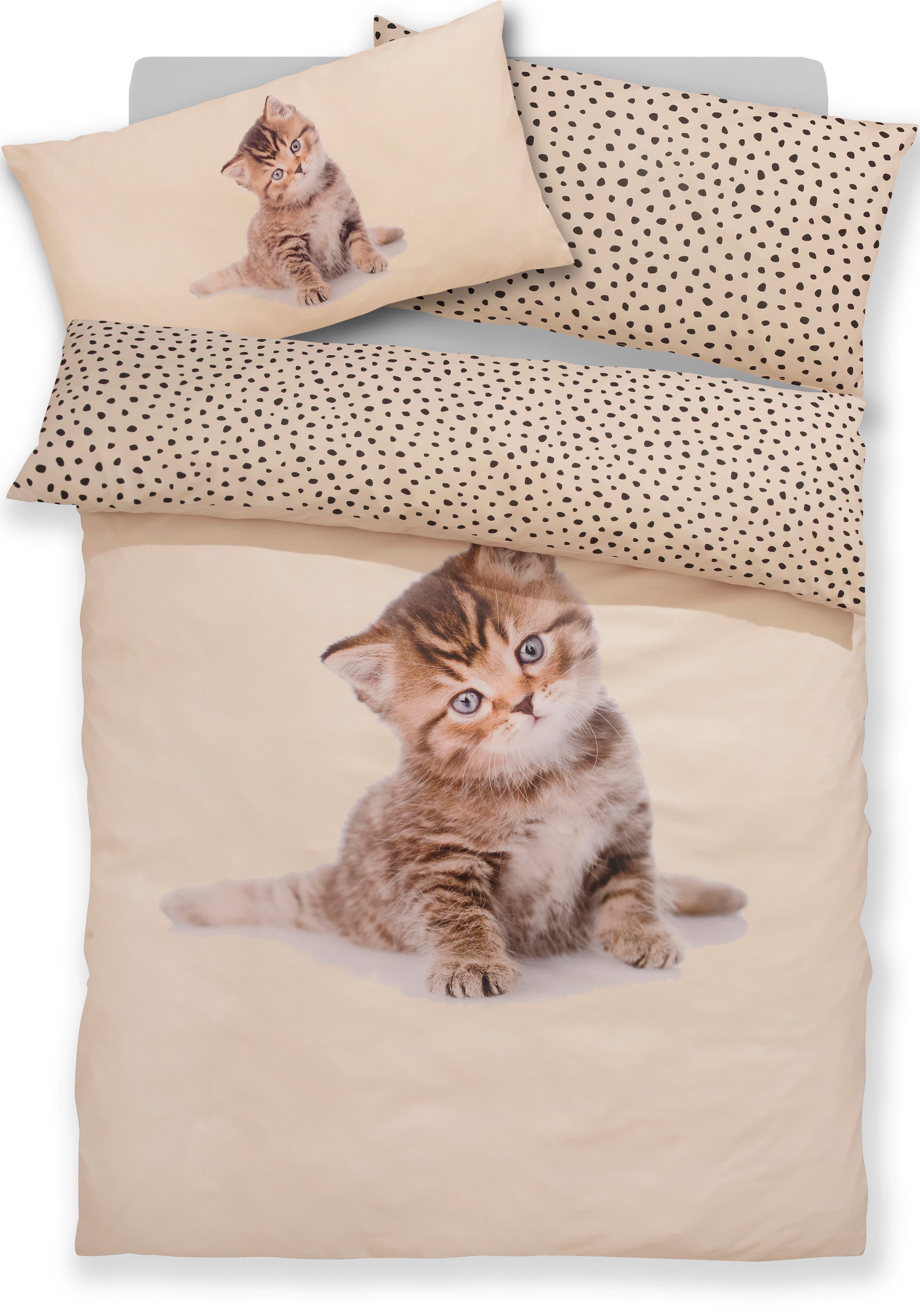 OTTO home Bettwäsche Lyki, Microfaser, 2 teilig, ab Größe 135x200 cm, 100% Polyester, Katze, Pferd, Löwe, Pinguin