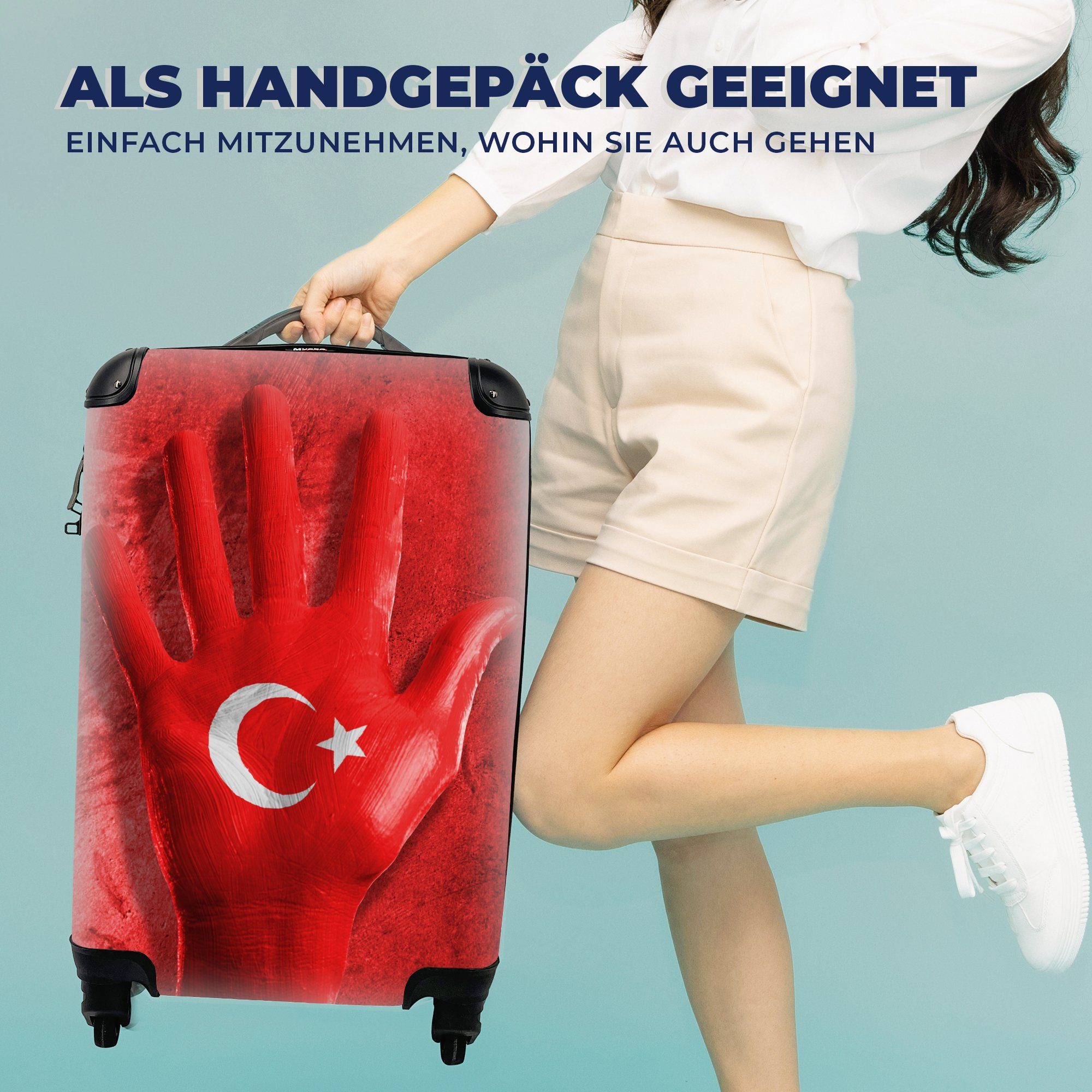 formt Reisetasche Ferien, Flagge, Eine Reisekoffer Handgepäckkoffer Rollen, Handgepäck die mit MuchoWow Hand rollen, 4 für Trolley, türkische