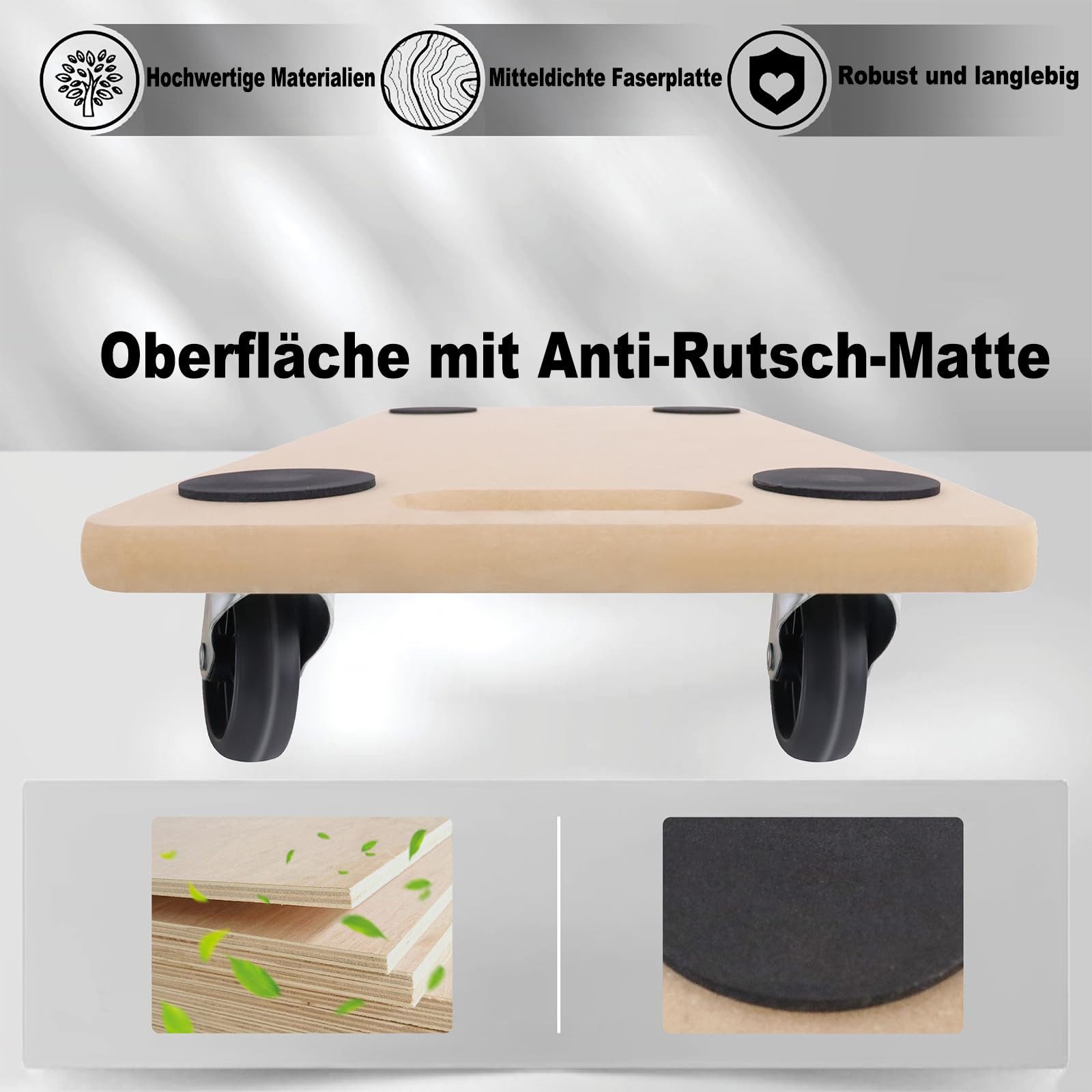 FIVMEN Möbelrolle Rollbrett Transportroller rutschfest 58 x 29 cm, Transport Rollbrett, (2-St), inkl. Gummipads Transportroller Möbelroller Transporthilfe