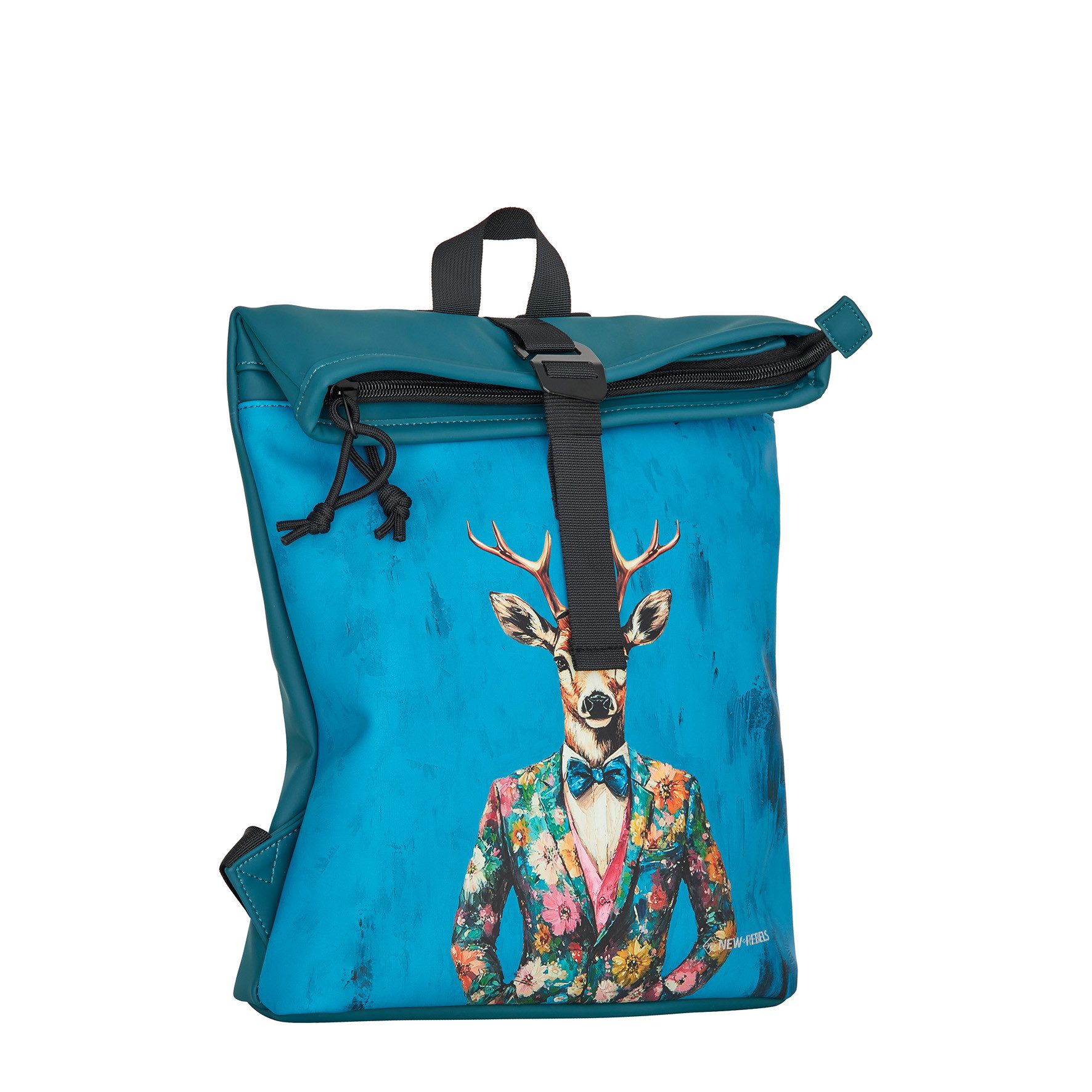 NEW REBELS Cityrucksack kleiner Roll Up RollTop Kurier Rucksack Mart Los Angeles, wasserabweisendes Planenmaterial, mit Hirsch Design