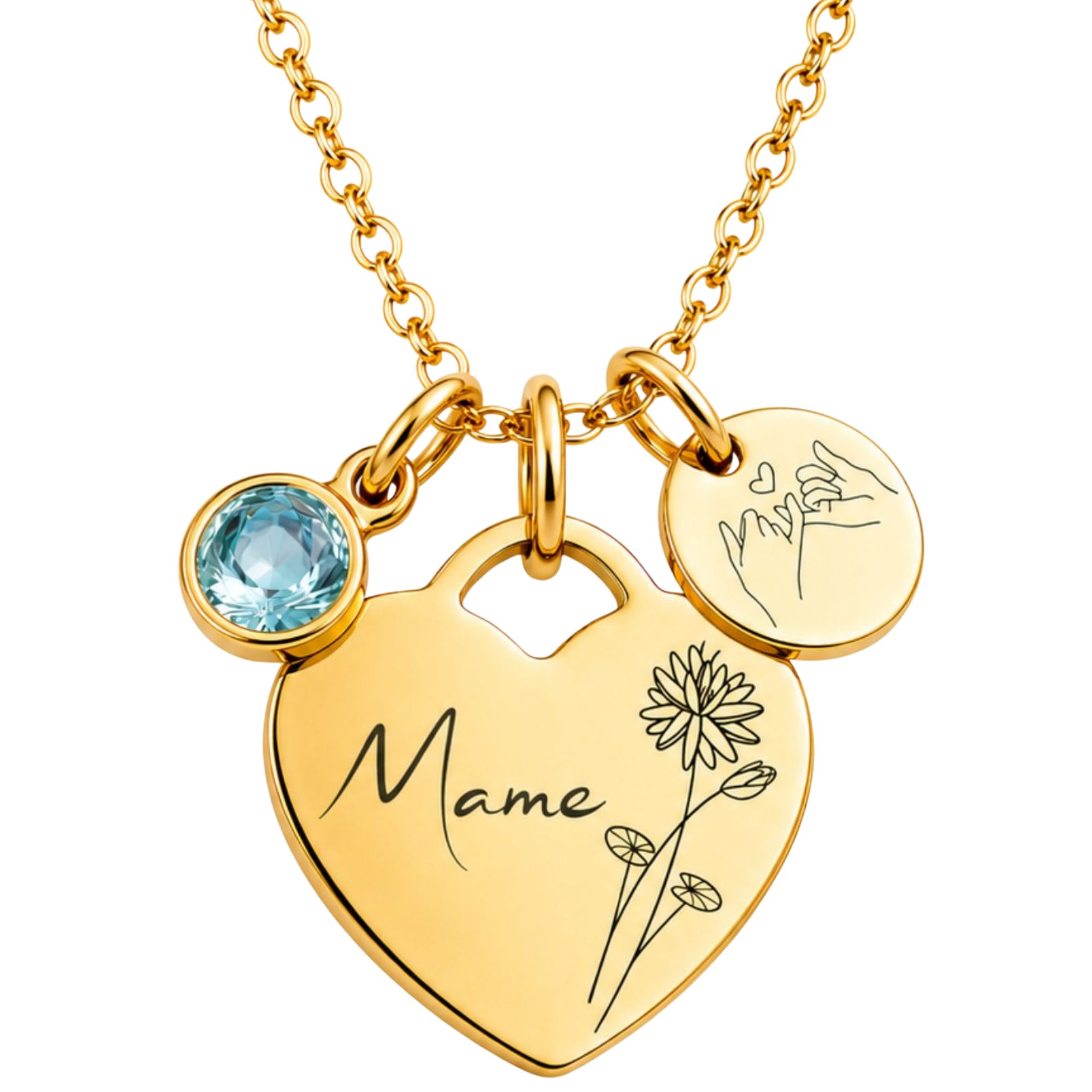 Kette mit Anhänger mit Gravur Personalisierte Halskette Damen Herzkette Name und Monatsblume Gravur