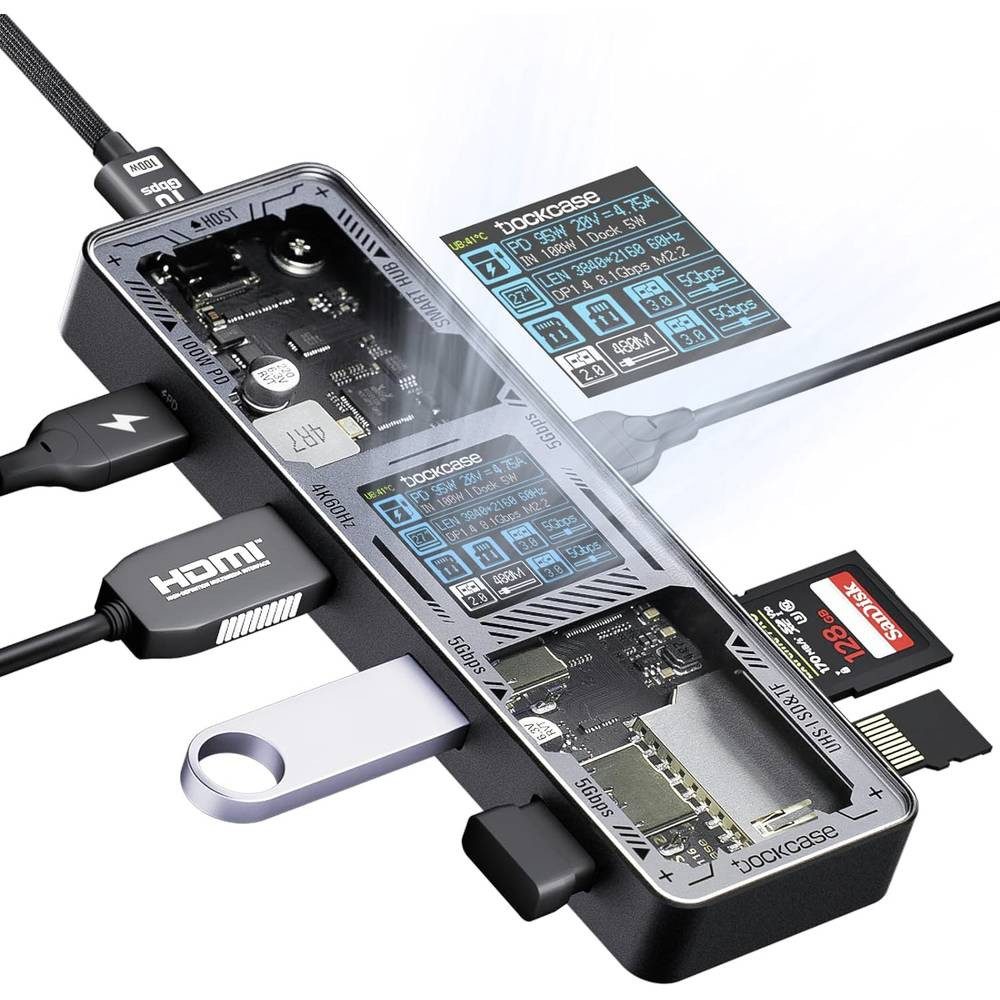 Dockcase Laptop-Dockingstation USB-C®-HUB DPR71S-EB, integriertes Display, inkl. Ladefunktion, USB-C® Power Delivery