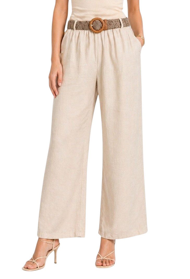 Mississhop Paperbag-Hose Damen Palazzo Baumwollhose – leichte Sommerhose mit Gürtel S/M, 2562