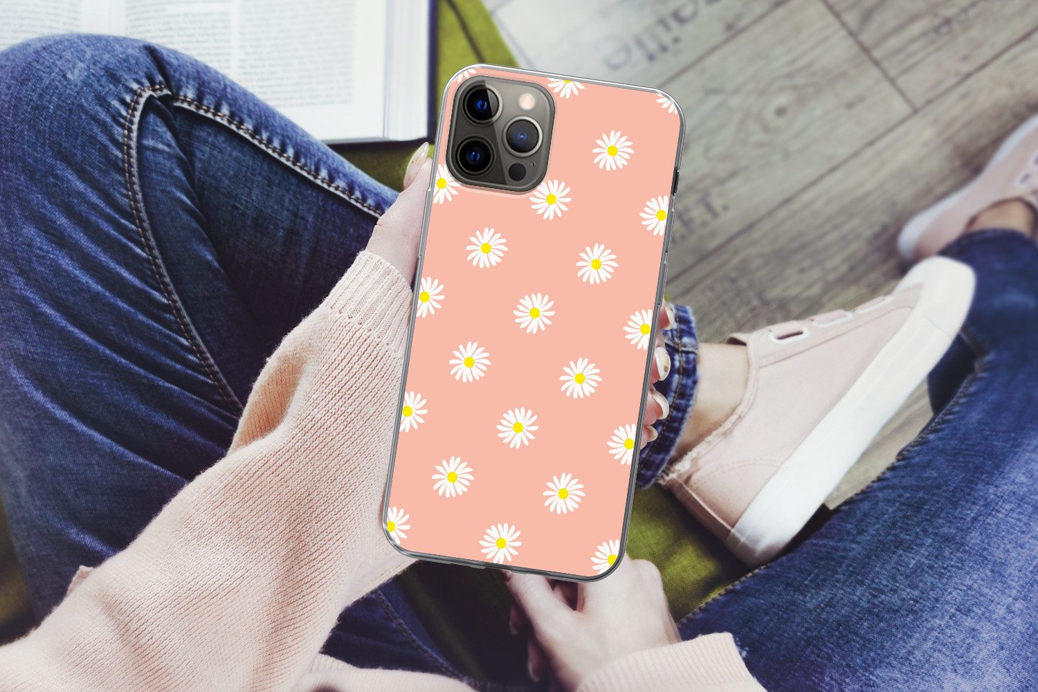 MuchoWow Handyhülle für Apple iPhone 13 Pro Max Gänseblümchen - Pastell - Weiß - Rosa - Bl, Smartphone-Bumper, Print, Handy Schutzhülle Dünn