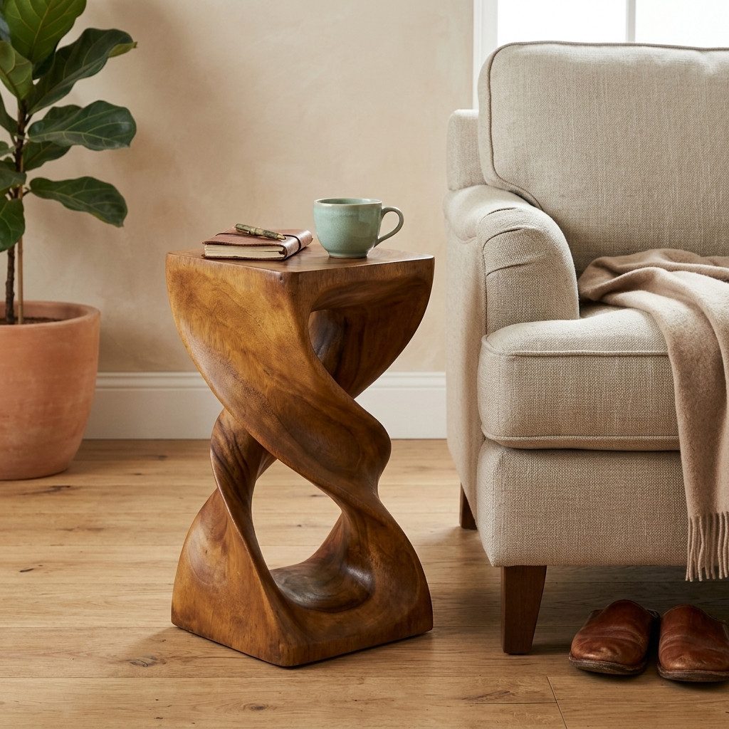 Kinaree Beistelltisch Suar Holz Beistelltisch DOUBLE TWIST, Akazie Massivholz, Naturprodukt, Handgefertigt, Unikate