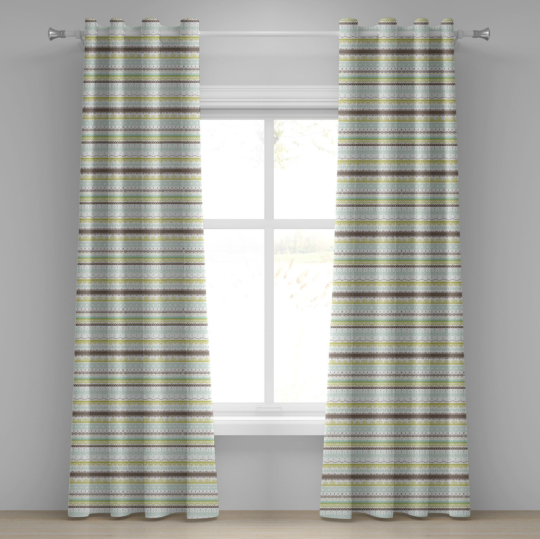 Gardine Dekorative 2-Panel-Fenstervorhänge für Brown und Schlafzimmer Grün Abakuhaus, Wohnzimmer, Spitze-Muster
