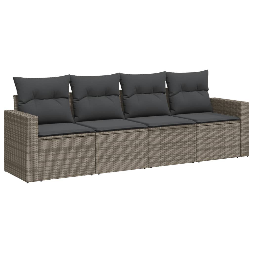 vidaXL Gartenbank NA Gartenbank Gartensofa Loungesofa mit Kissen 4 Sitzer Grau Polyratta