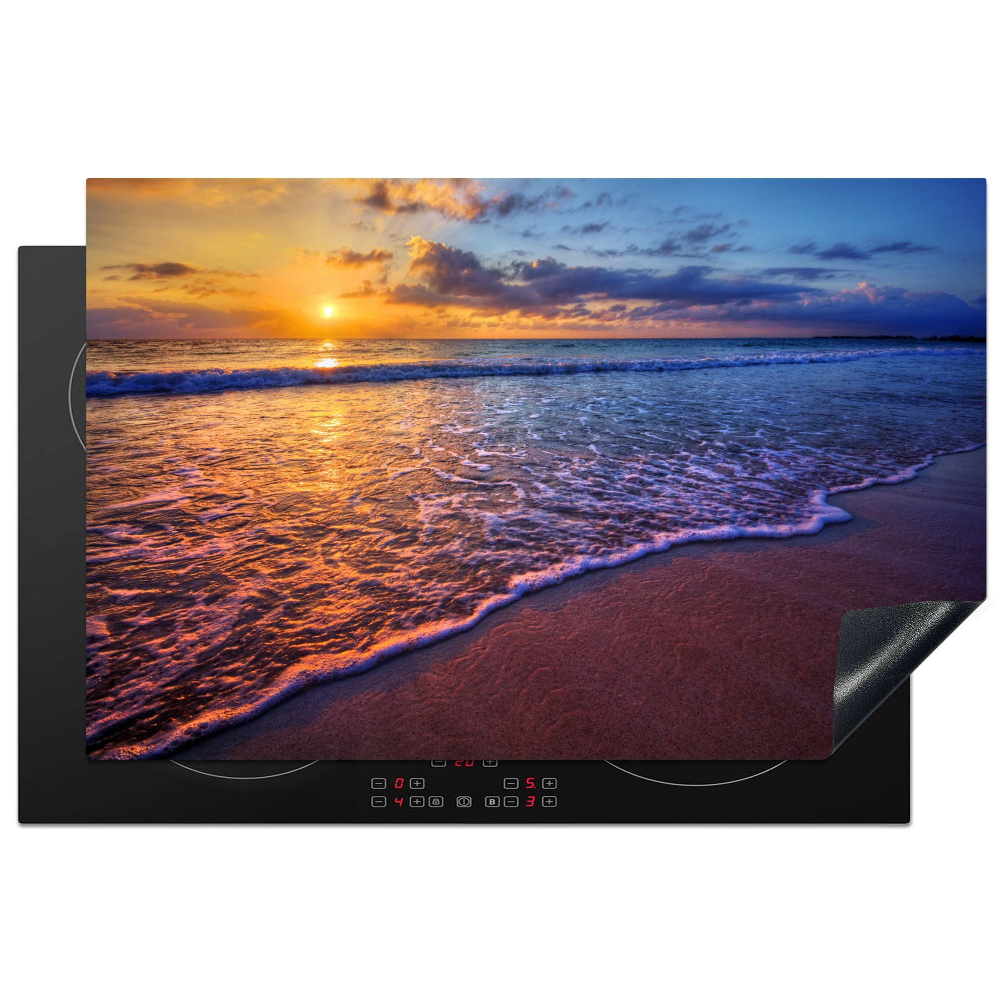 MuchoWow Herdblende-/Abdeckplatte Meer - Strand - Sonnenuntergang - Wolken - Horizont, Vinyl, (1 tlg), 81x52 cm, Induktionskochfeld Schutz für die küche, Ceranfeldabdeckung