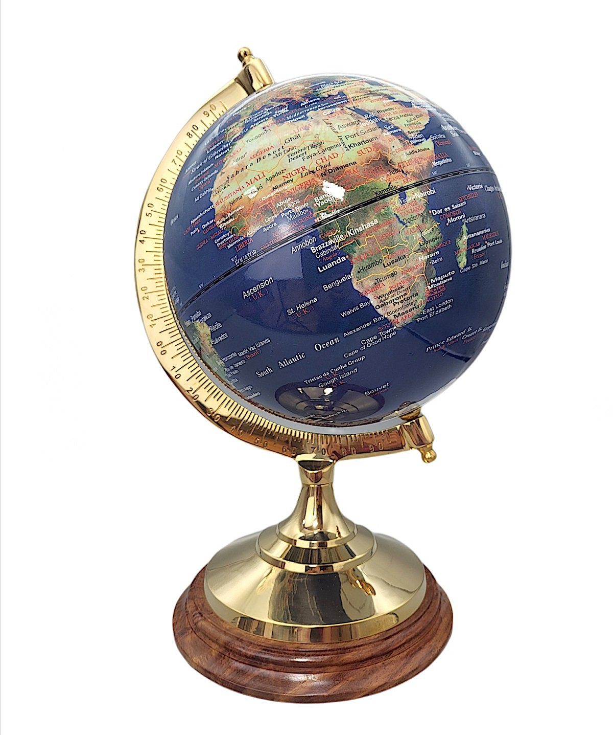 Linoows Dekoobjekt Globus, physischer Erdlobus, Großer Erdball 47 cm, Großer physischer Globus auf edlem Messing und Holz Stand 47 cm