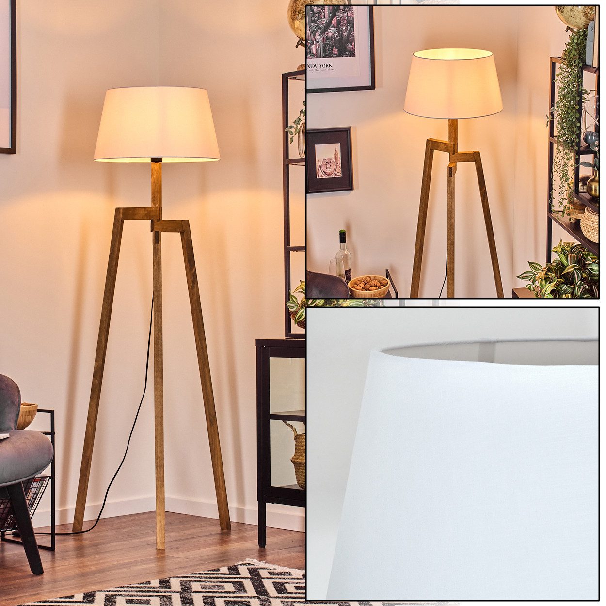 Stehlampe Stehlampe aus Holz/Stoff in Naturfarben/Weiß