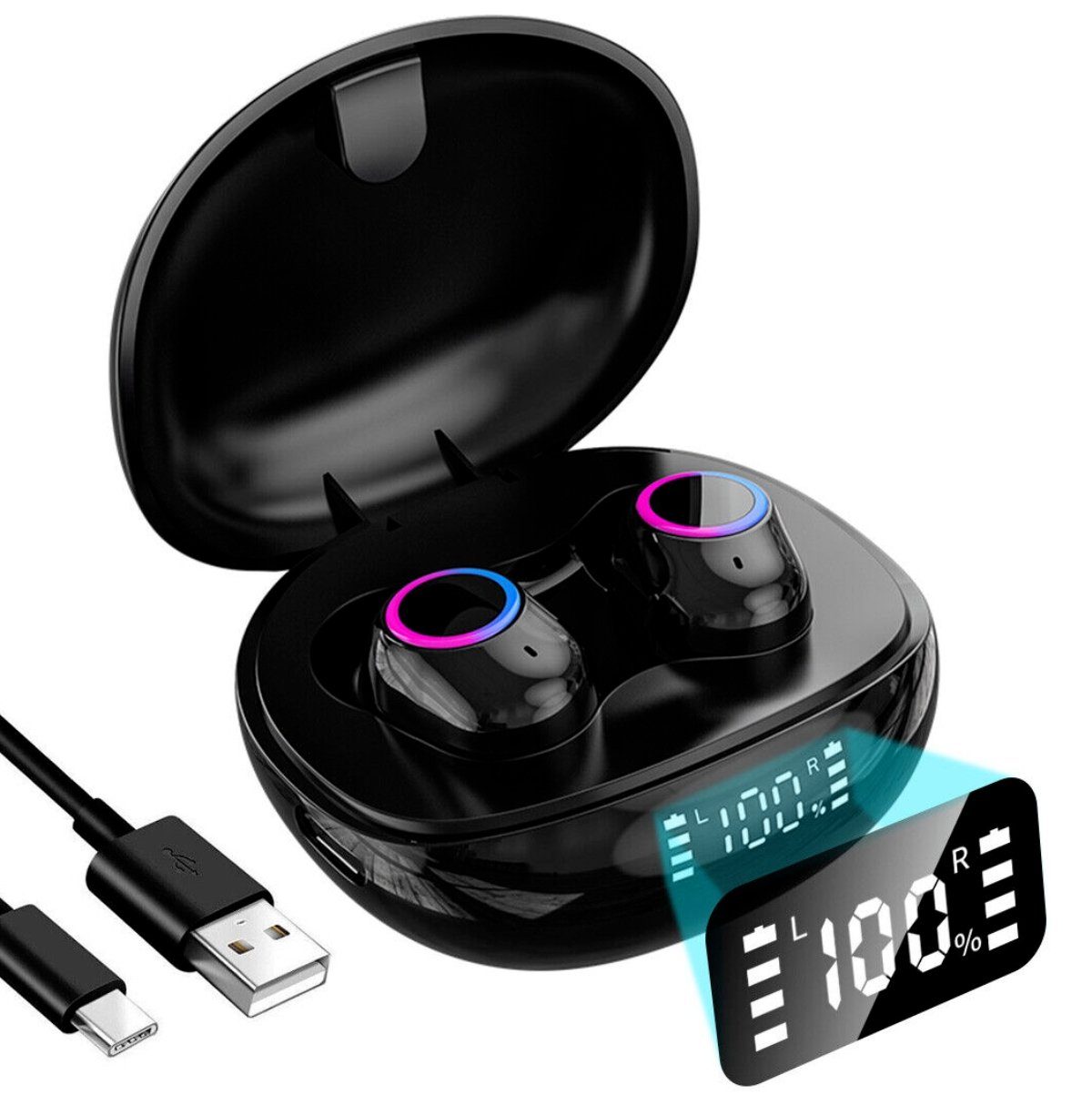 IPX7 VSIUO Wireless Assistant, (Siri, 5.2 True-Wireless LED Rauschunterdrückung, mit Wasserdicht Bluetooth-Kopfhörer Kabellose Anzeige In-Ear-Kopfhörer Kopfhörer) Earbuds, Bluetooth Mikrofon Voice