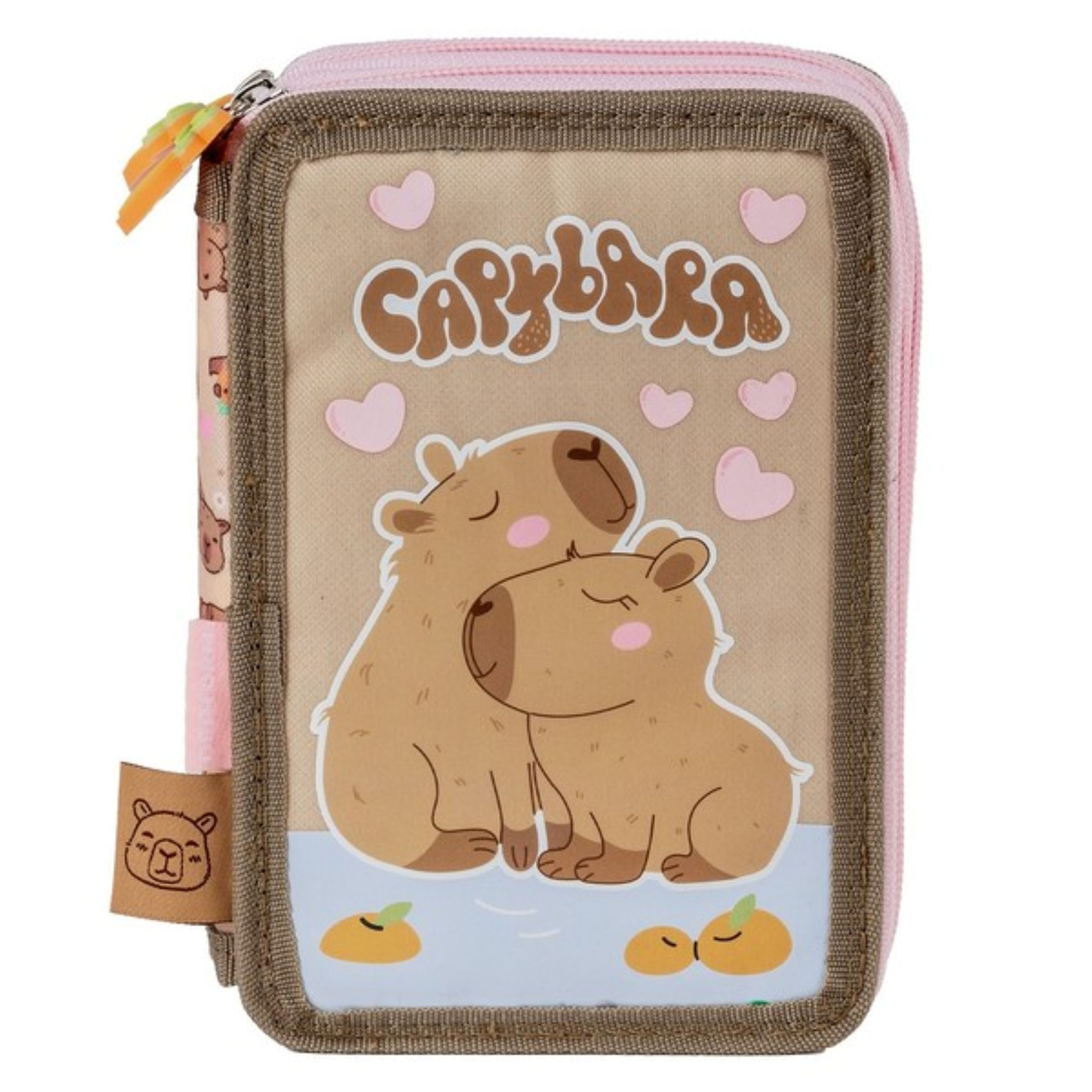 DERFORM Federmäppchen Federmäppchen 3 Fächer mit Inhalt Capybara Schulmäppchen Mädchen, (1-tlg)