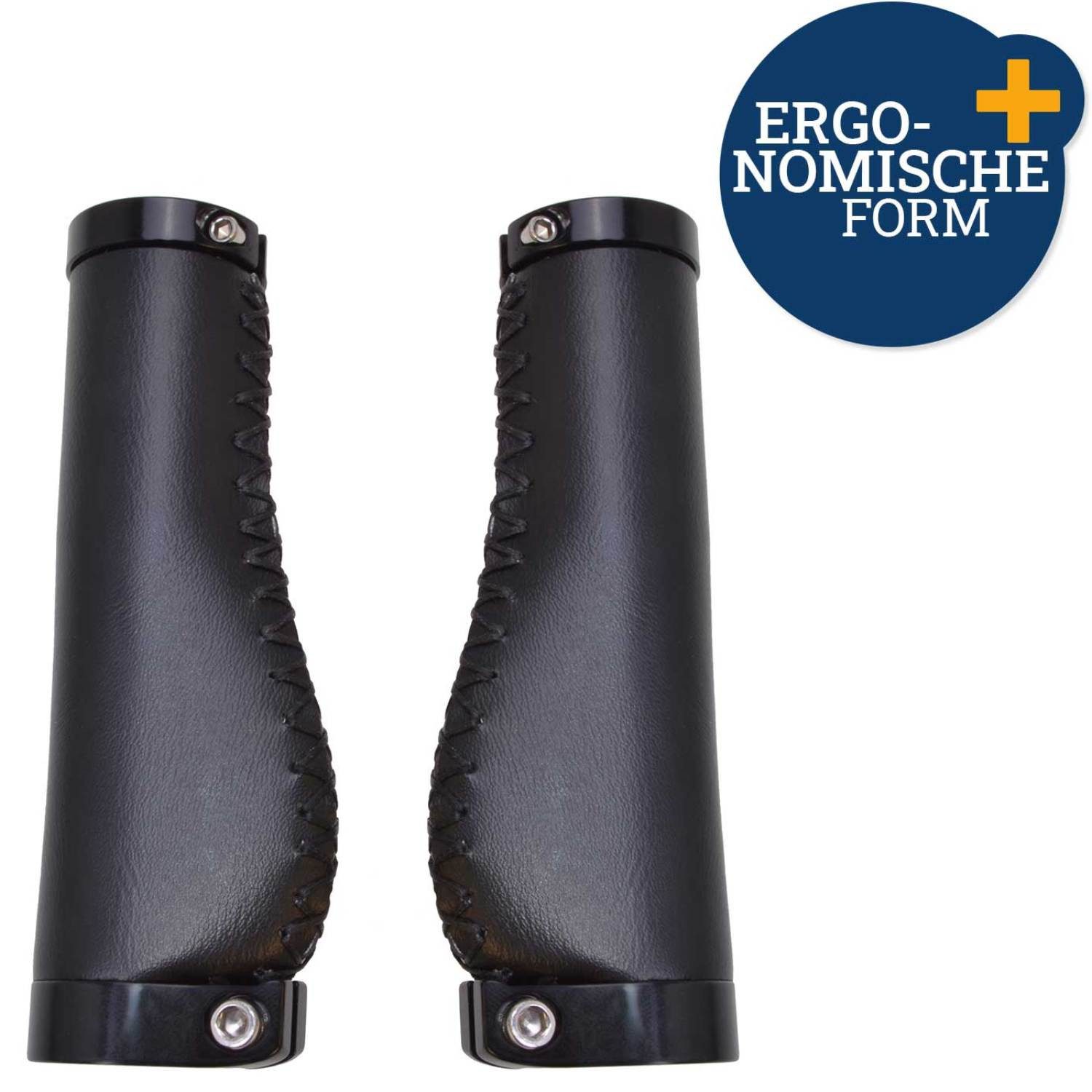 Diedrich Filmer GmbH Fahrradlenkergriff Fahrrad-Griffe Ergonomisch Schraubgriffe Schwarz (2x Lenkergriffe, 2-St., Set), Set 135mm Lenker-Griffe Ergo PU Leder Optik Lenkergriffe Fahrradgriffe