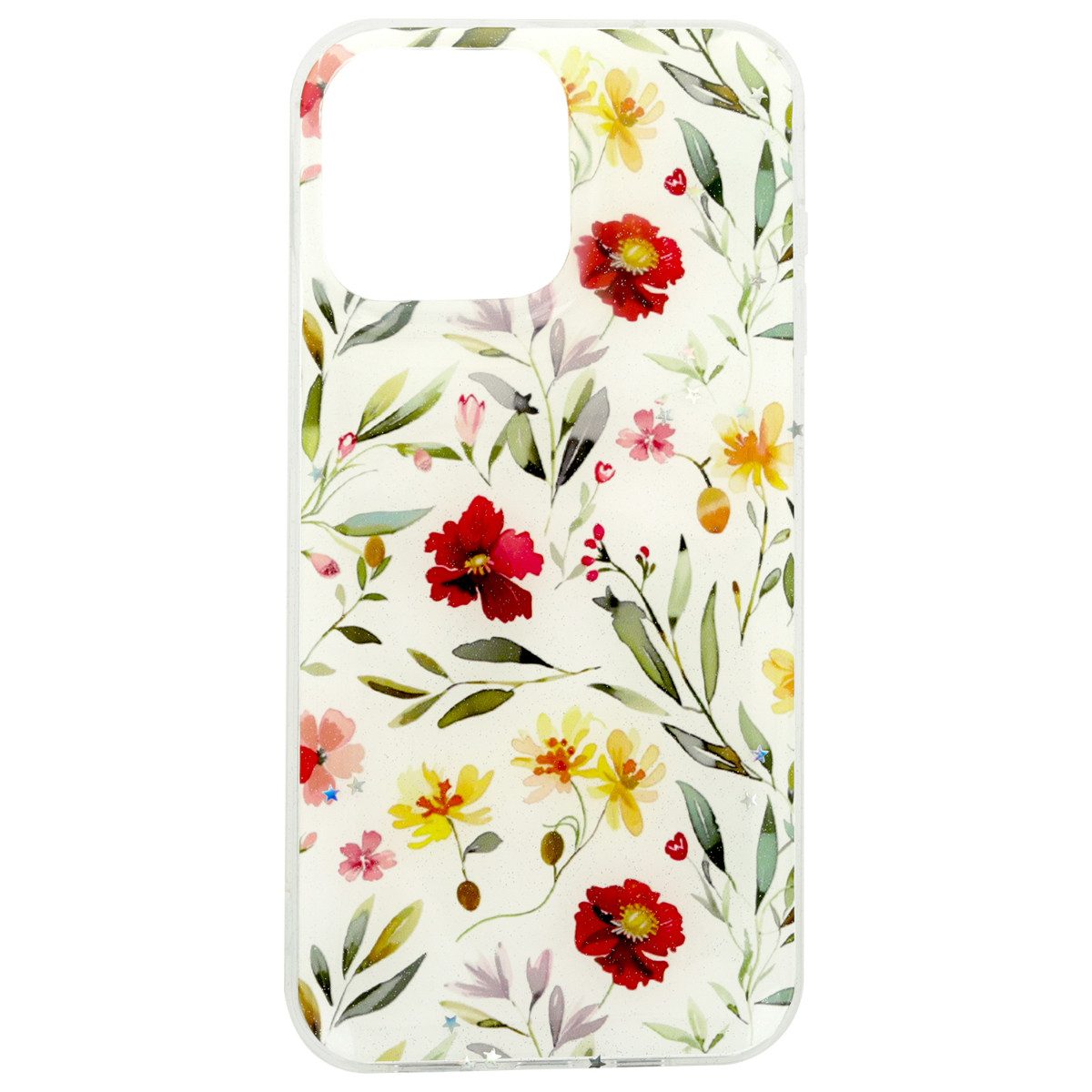 COFI 1453 Handyhülle Blumenmotiv TFO Glow Glam kompatibel mit iPhone 17 Pro Max weiß 6,9, Weiße Glow Glam Hülle mit Blumenprint und Kameraschutz