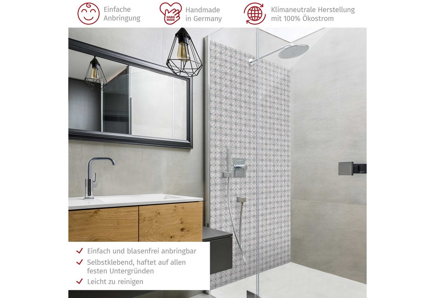 Thumbnail - Bilderdepot24 Badrückwand Fliesenoptik grau Duschrückwand ohne Bohren Dusche, (1-tlg., Hart-Folie Smart matt 0,35 mm), f...