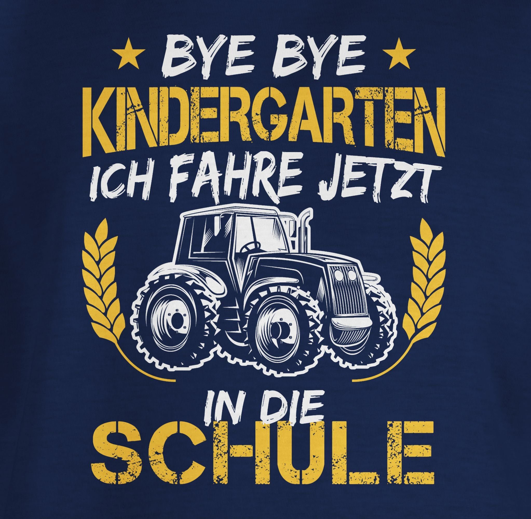 Einschulung die ich Navy Weiß Kindergarten Bye fahre in Blau Schulanfang Geschenke Junge Shirtracer T-Shirt Traktor 1 Schule jetzt Bye Orange