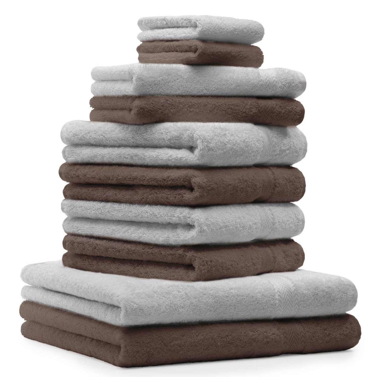 Betz Handtuch Set 10-TLG. Handtuch-Set Classic Farbe nussbraun und silbergrau, 100% Baumwolle