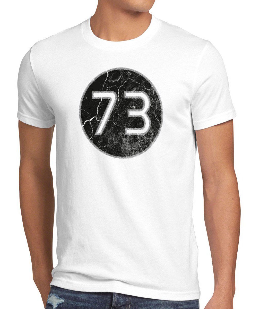T-Shirt Print-Shirt weiß 73 bang Sheldon leonard theory big tbbt zahl Lieblingszahl style3 cooper Herren