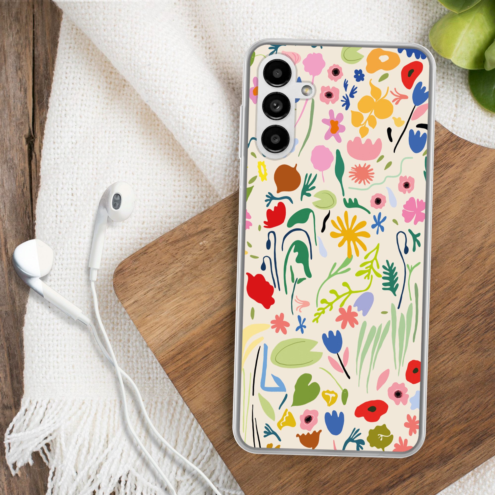 MuchoWow Handyhülle für Samsung Galaxy A04s Blumen - Muster - Pflanzen, Handy Case, Silikon, Bumper Case Dünn